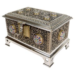 Antique Silver Plated & Enameled Table Box or Casket in the Russian Taste