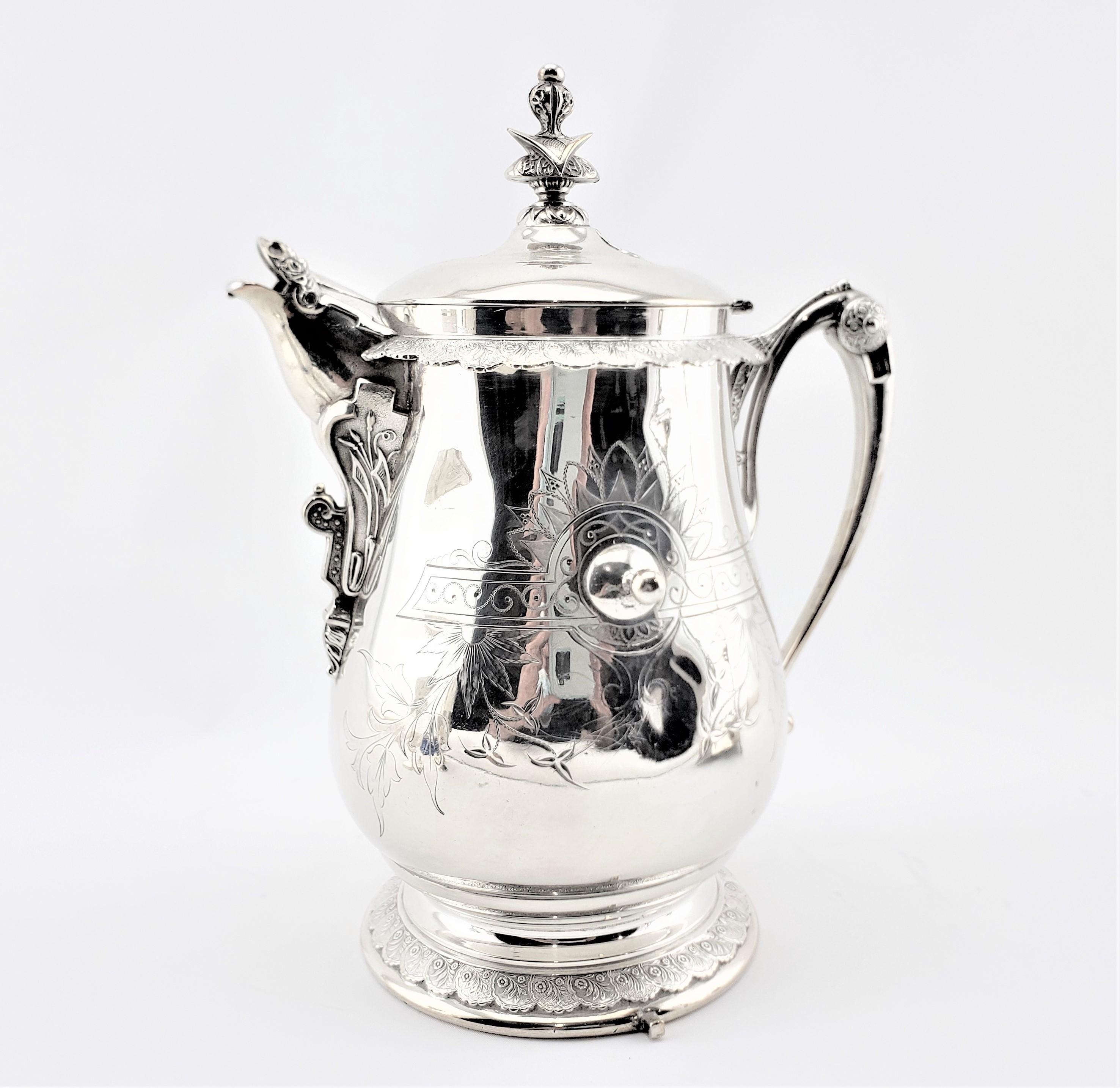 American Antique Silver Plated & Engraved Tipping Ice Water Set or Lemonade Stand For Sale