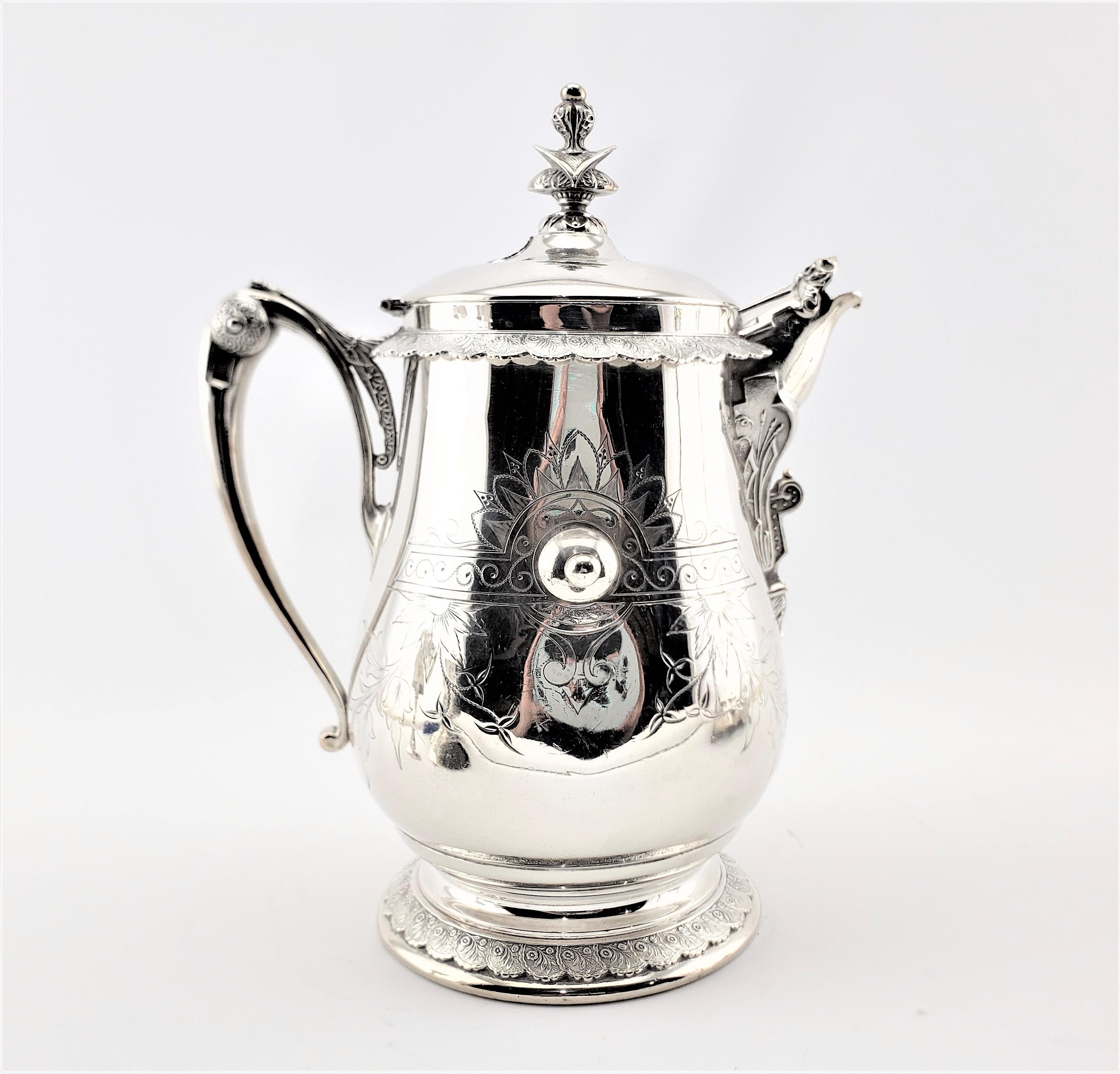 20th Century Antique Silver Plated & Engraved Tipping Ice Water Set or Lemonade Stand For Sale