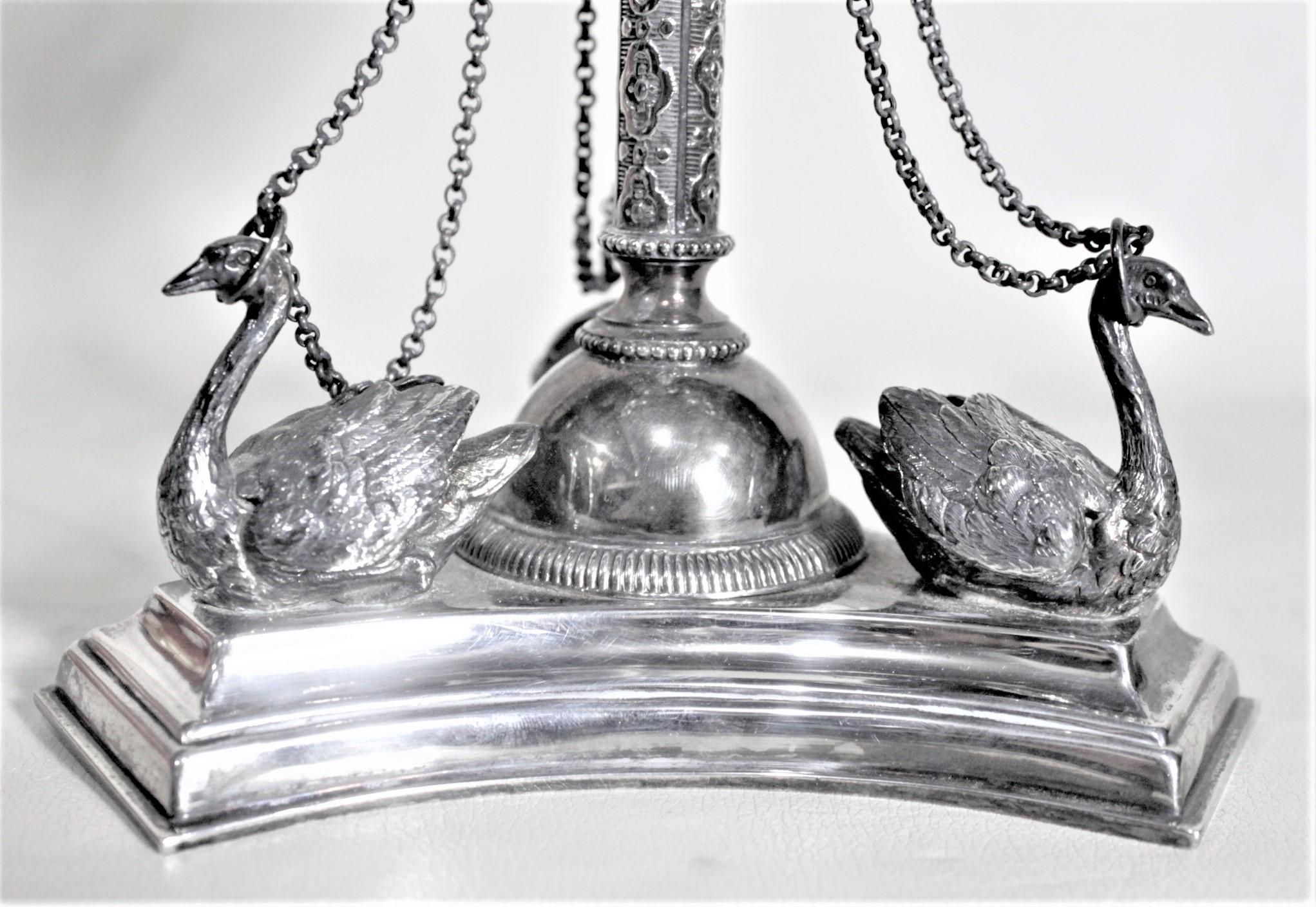 Silver Plated Eperne or Centerpiece with Etched Glass Trumpets & Figural Swans For Sale 7