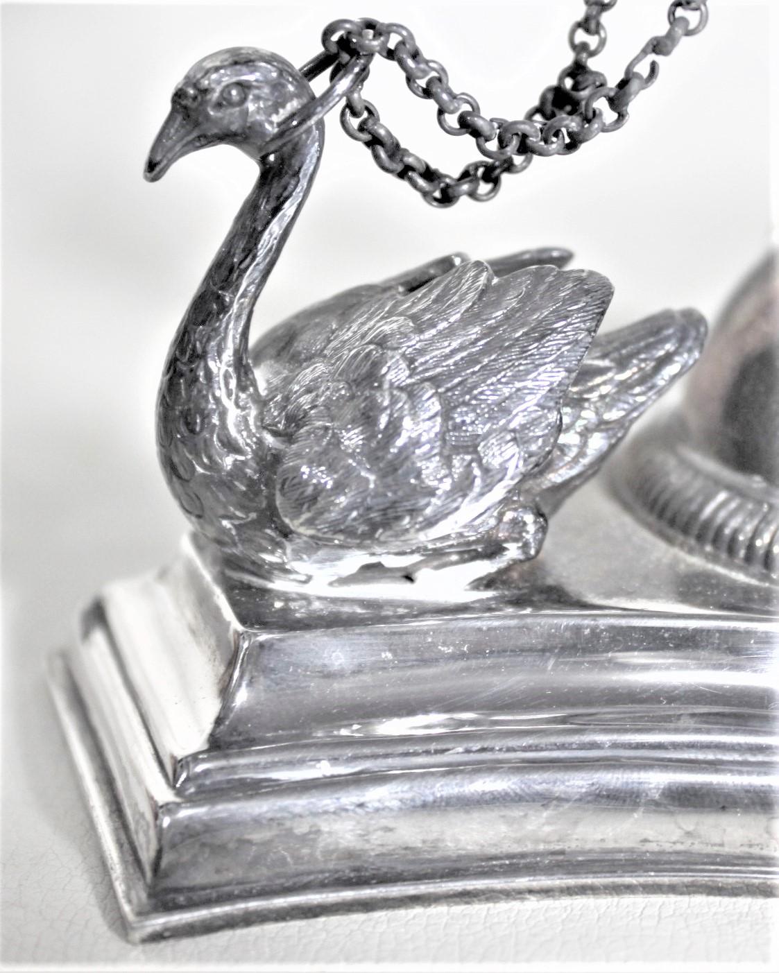 Silver Plated Eperne or Centerpiece with Etched Glass Trumpets & Figural Swans For Sale 9