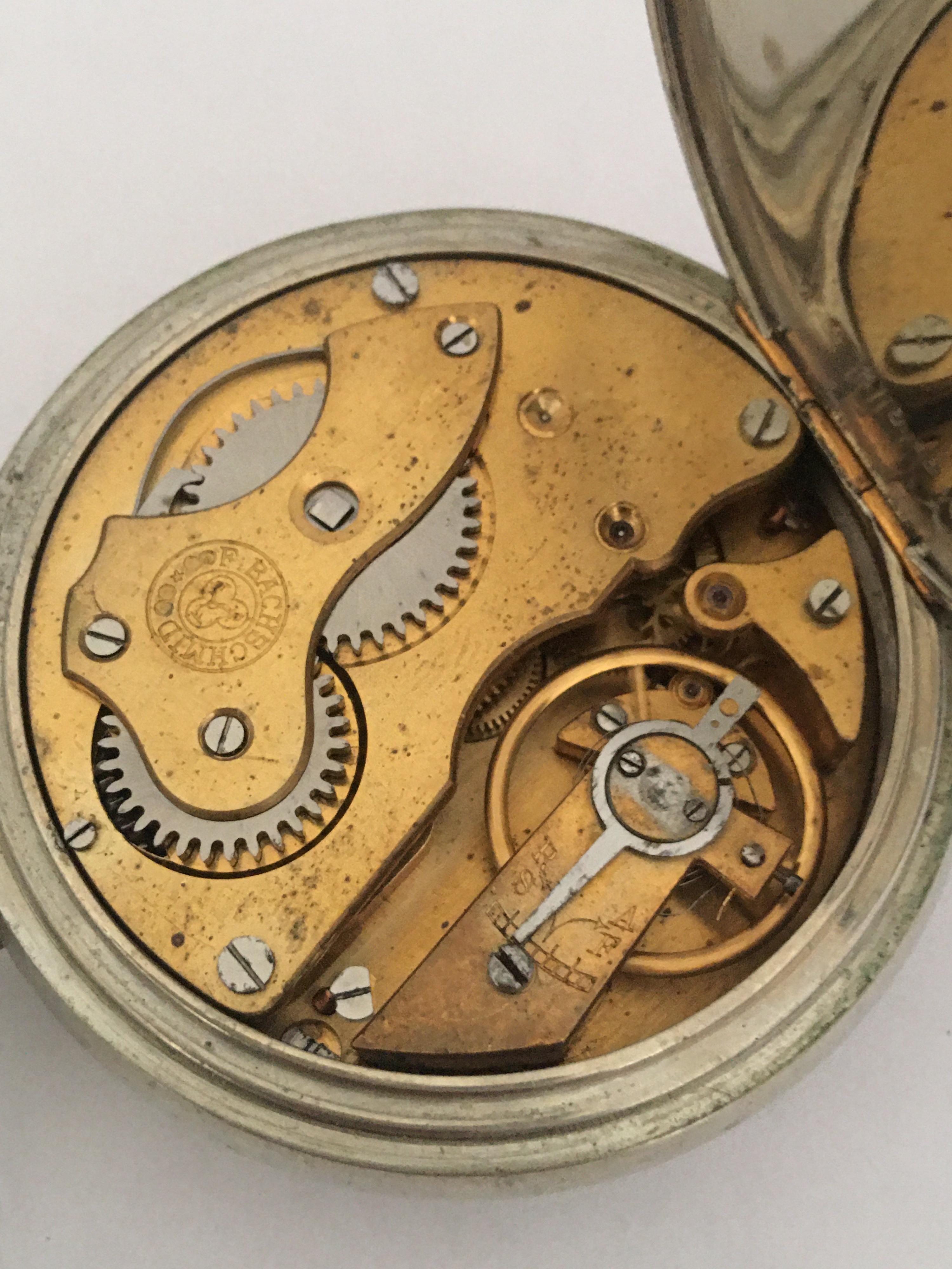 Antique Silver Plated F.Bachschmid Open Face Pocket Watch Swiss, 1900s For Sale 3