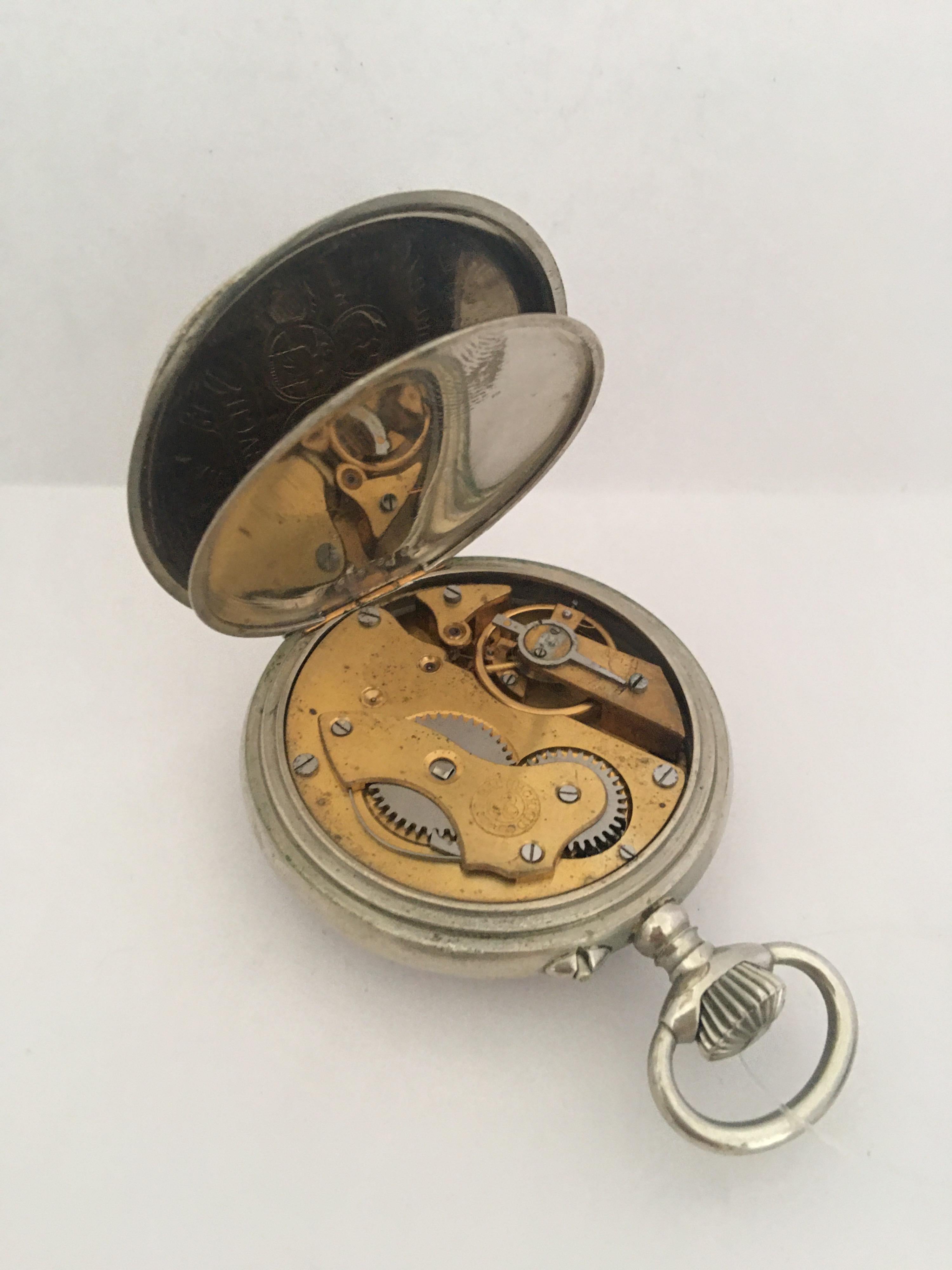 Antique Silver Plated F.Bachschmid Open Face Pocket Watch Swiss, 1900s For Sale 5