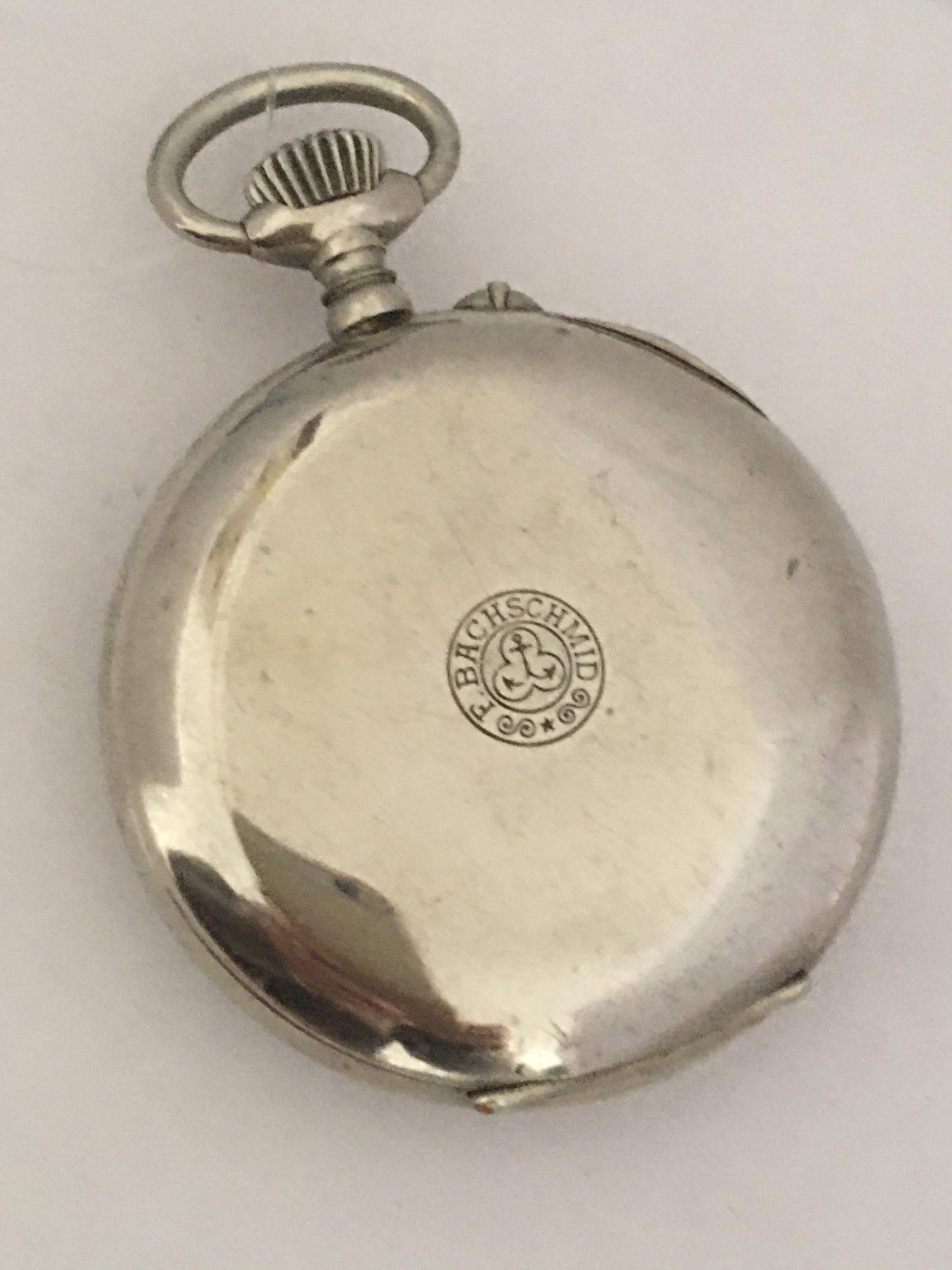 Antique Silver Plated F.Bachschmid Open Face Pocket Watch Swiss, 1900s For Sale 6