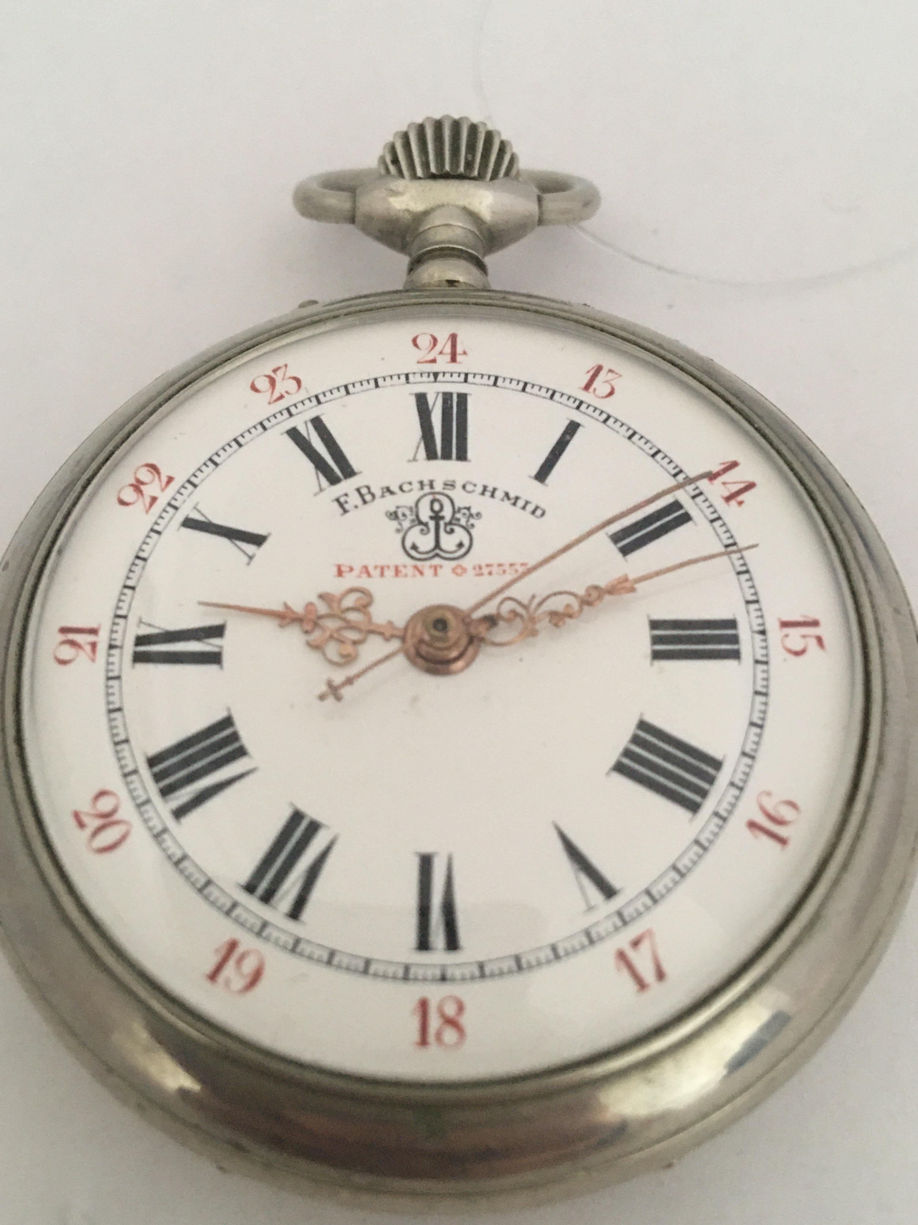 Antique Silver Plated F.Bachschmid Open Face Pocket Watch Swiss, 1900s For Sale 7