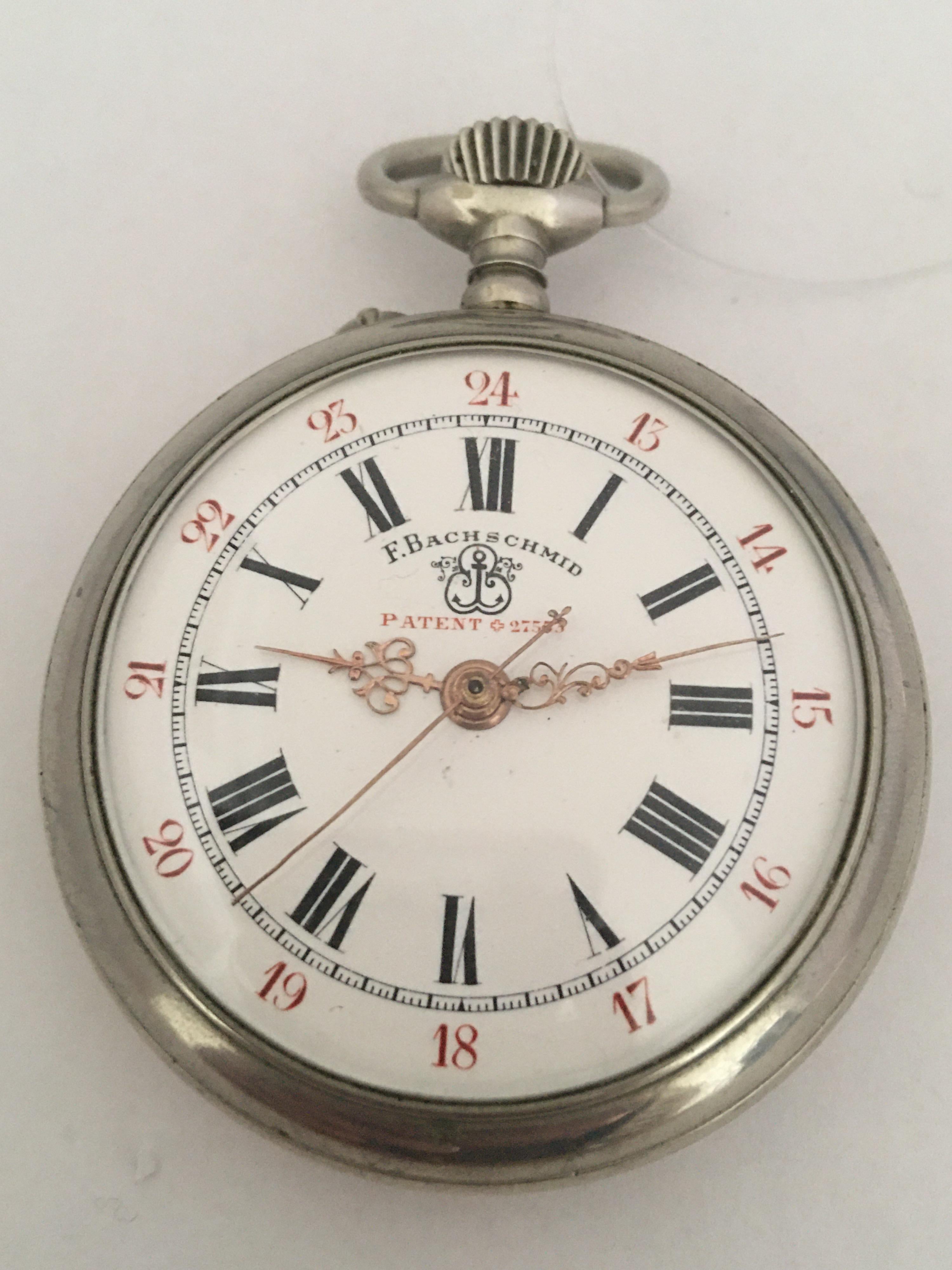 Antique Silver Plated F.Bachschmid Open Face Pocket Watch Swiss, 1900s For Sale 8