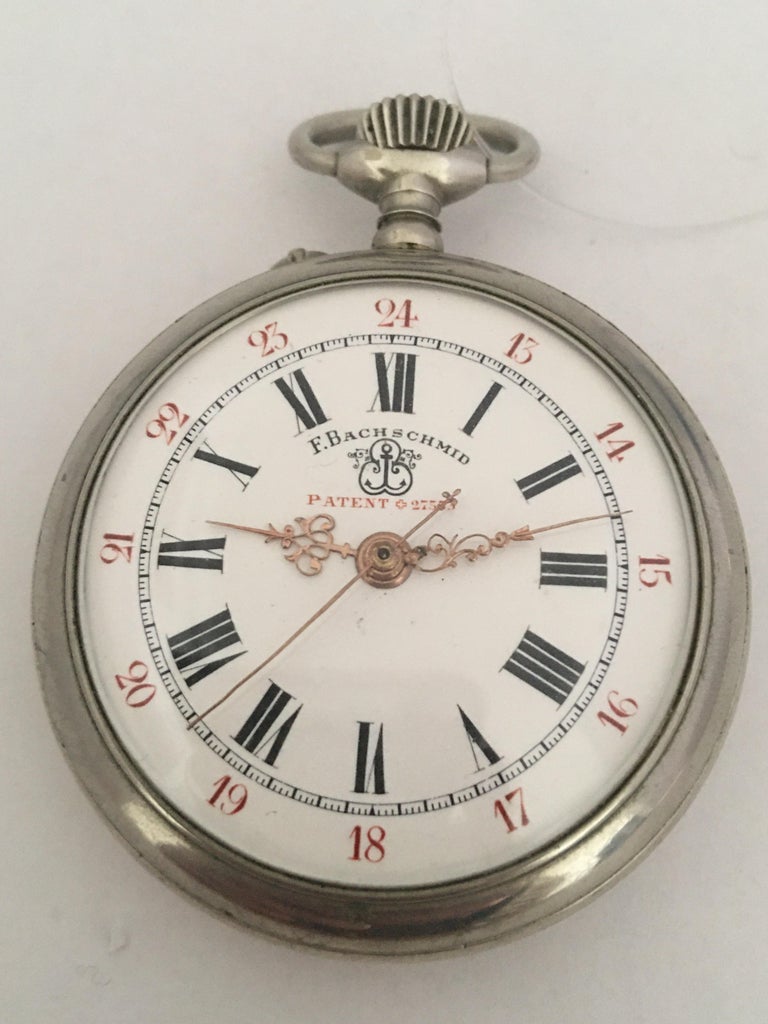 Montre à Gousset Vintage Suisse 8 Jours – Acier, Boîtier Argenté, Vers 1900, Pièce Ancienne