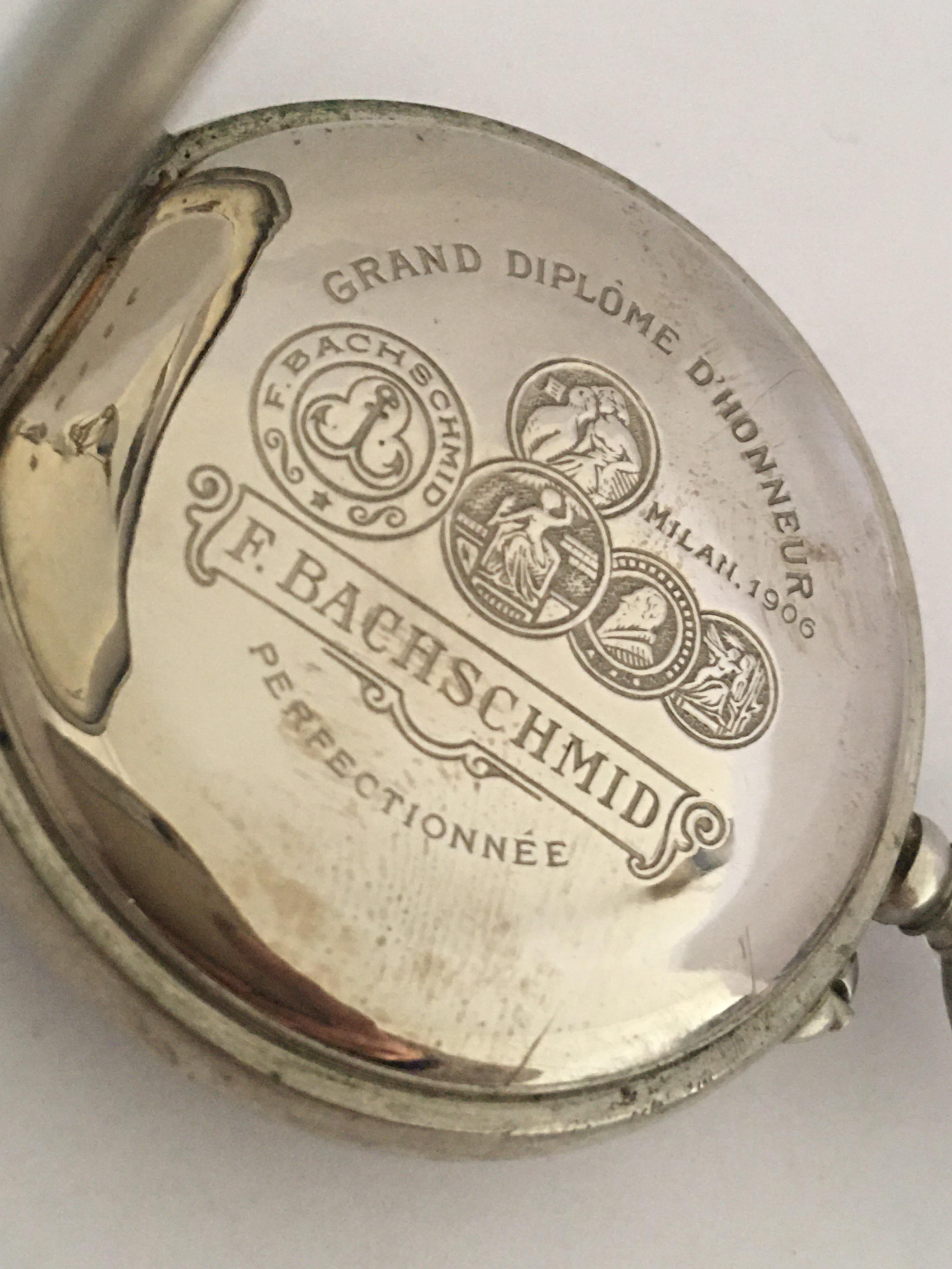 Antique Silver Plated F.Bachschmid Open Face Pocket Watch Swiss, 1900s For Sale 1