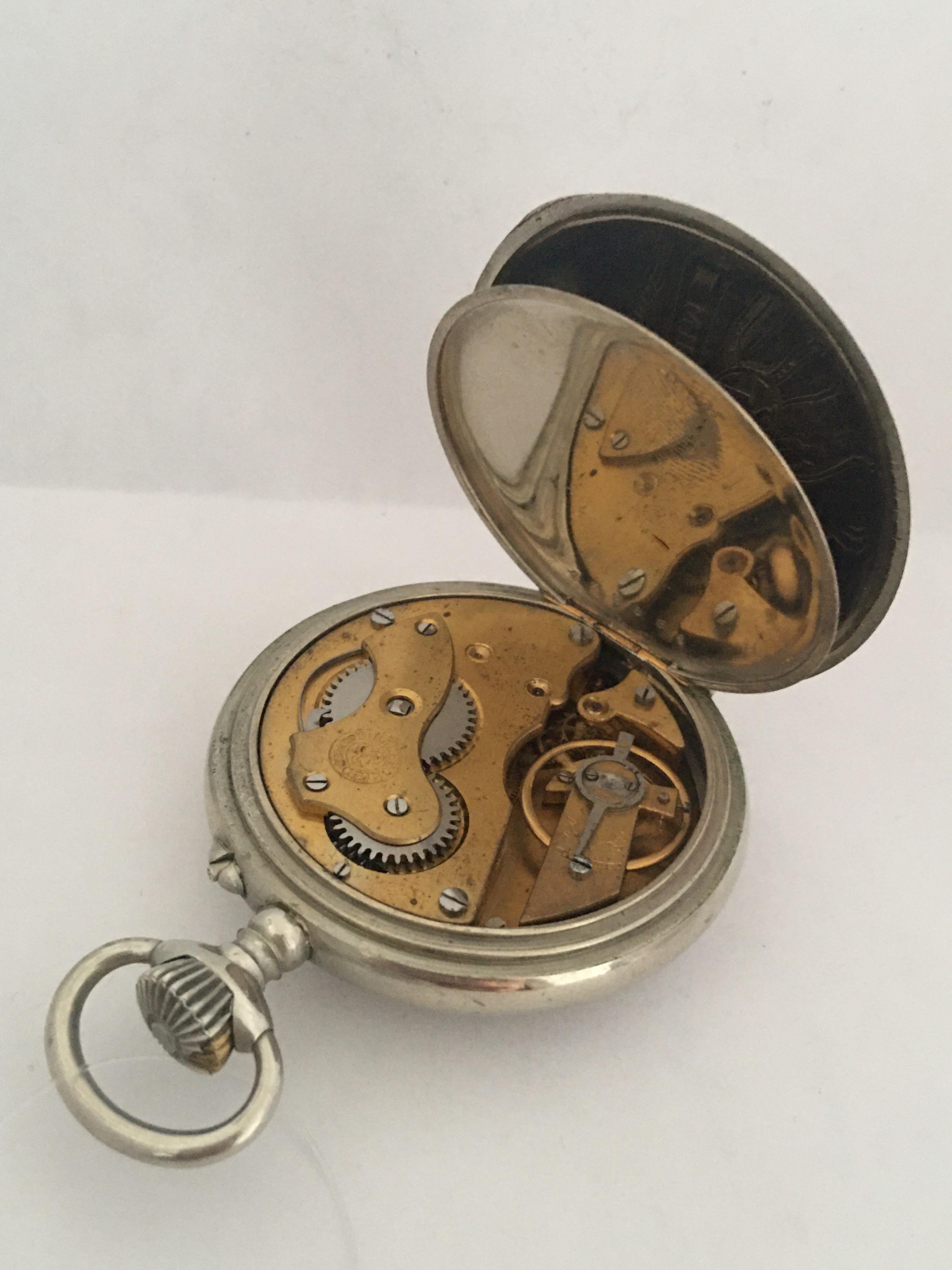 Antique Silver Plated F.Bachschmid Open Face Pocket Watch Swiss, 1900s For Sale 2