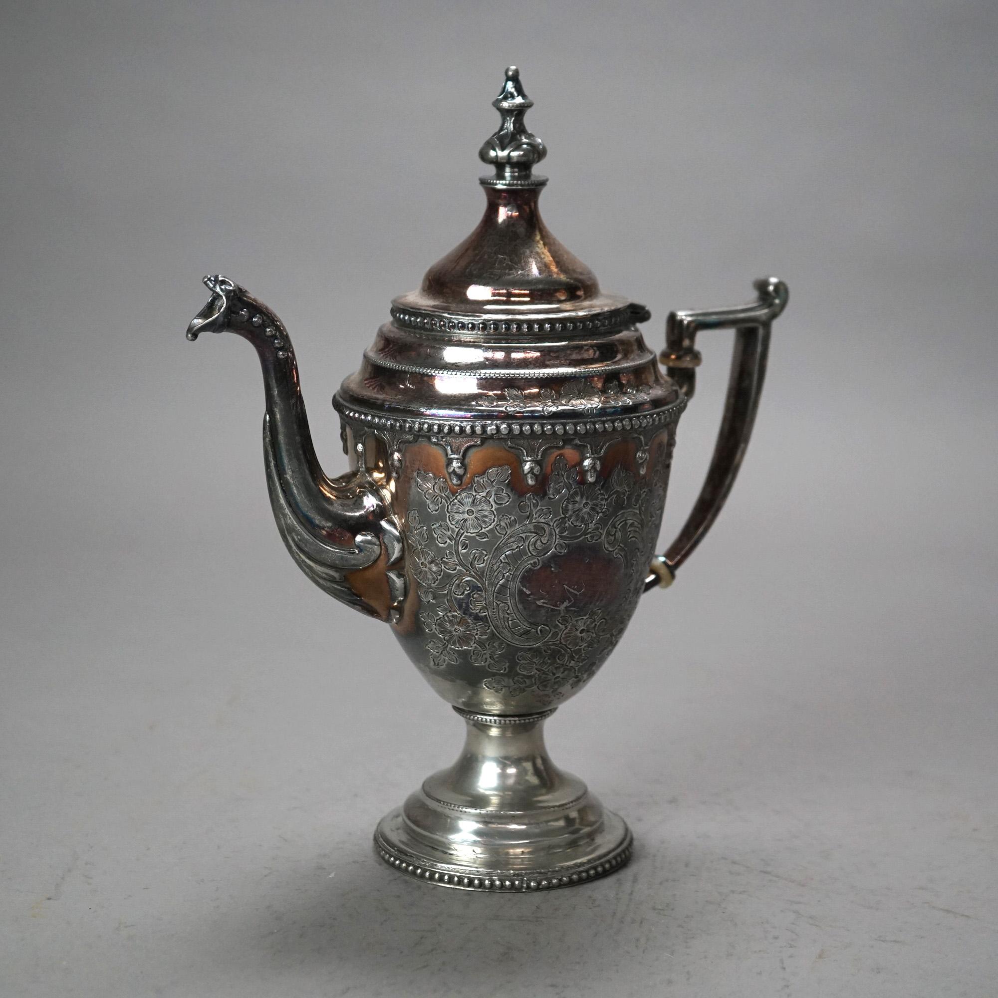 Antica teiera floreale placcata in argento C1890 in vendita 1