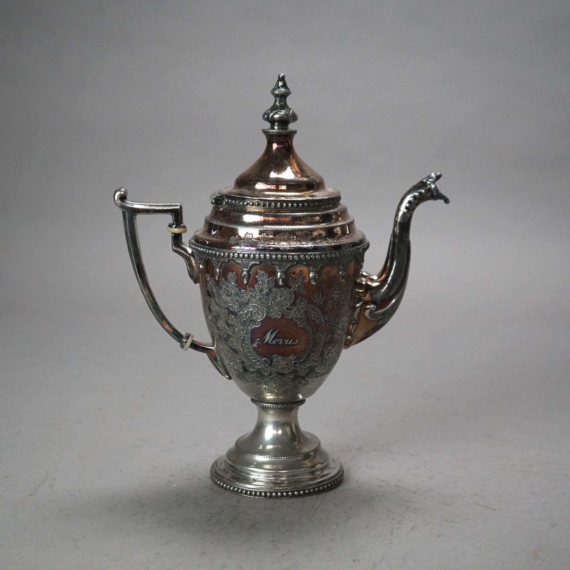 Antica teiera floreale placcata in argento C1890 in vendita 3