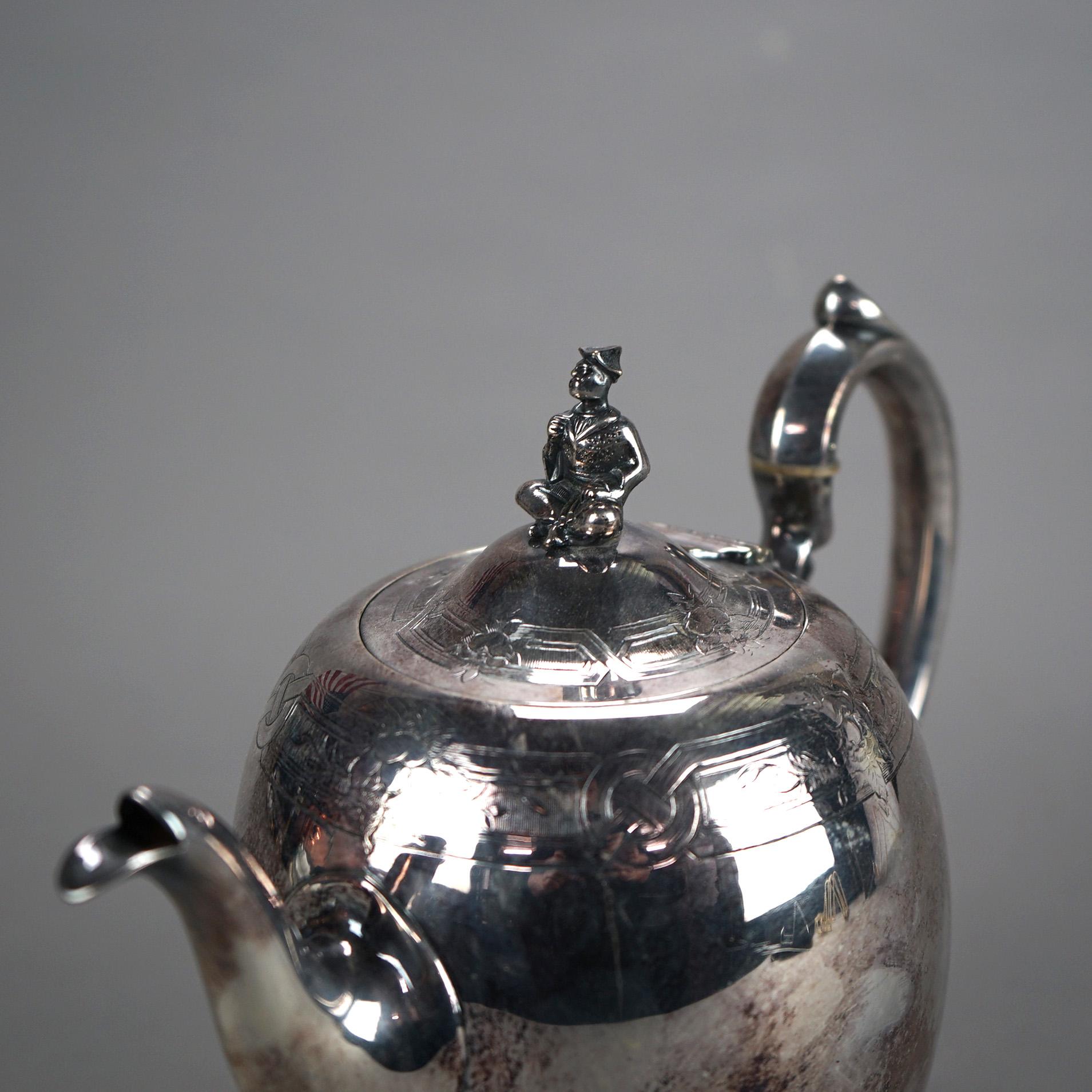 Antique Silver Plated Footed Teapot with Figural Finial C1890

Measures - 7.75