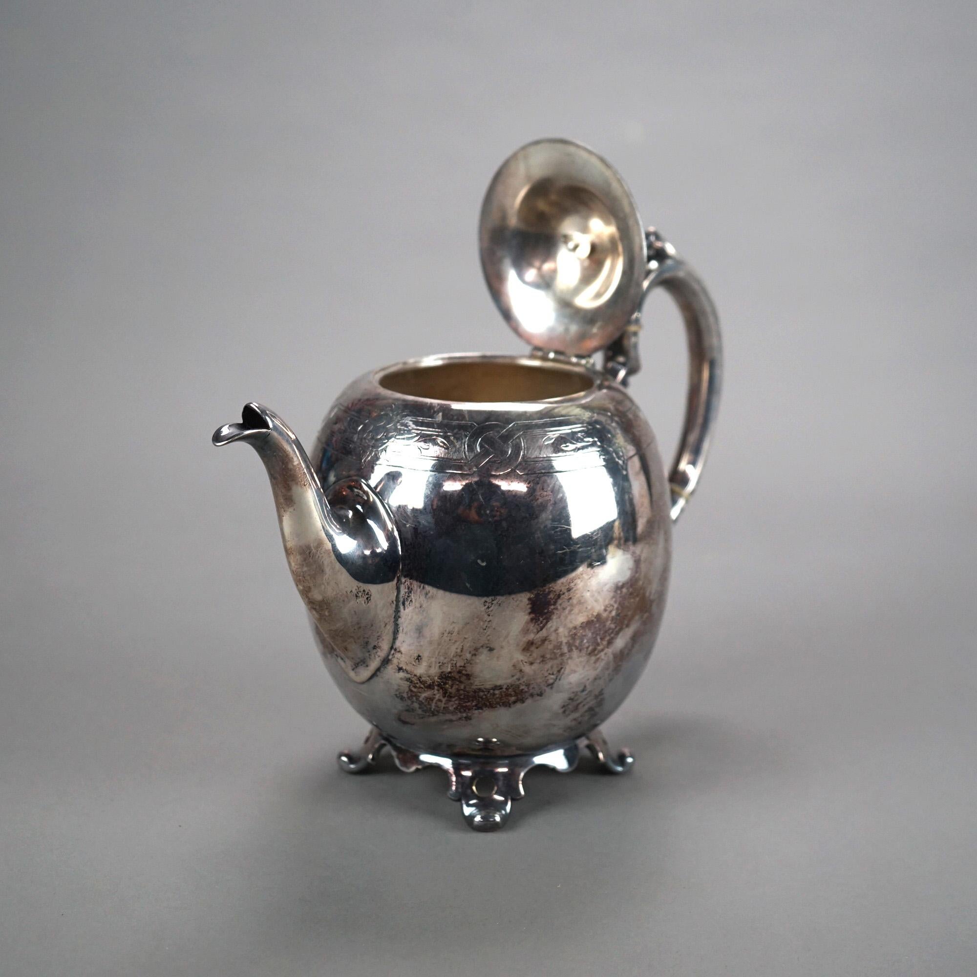 Antique Silver Plated Footed & Figural Teapot C1890 In Good Condition In Big Flats, NY