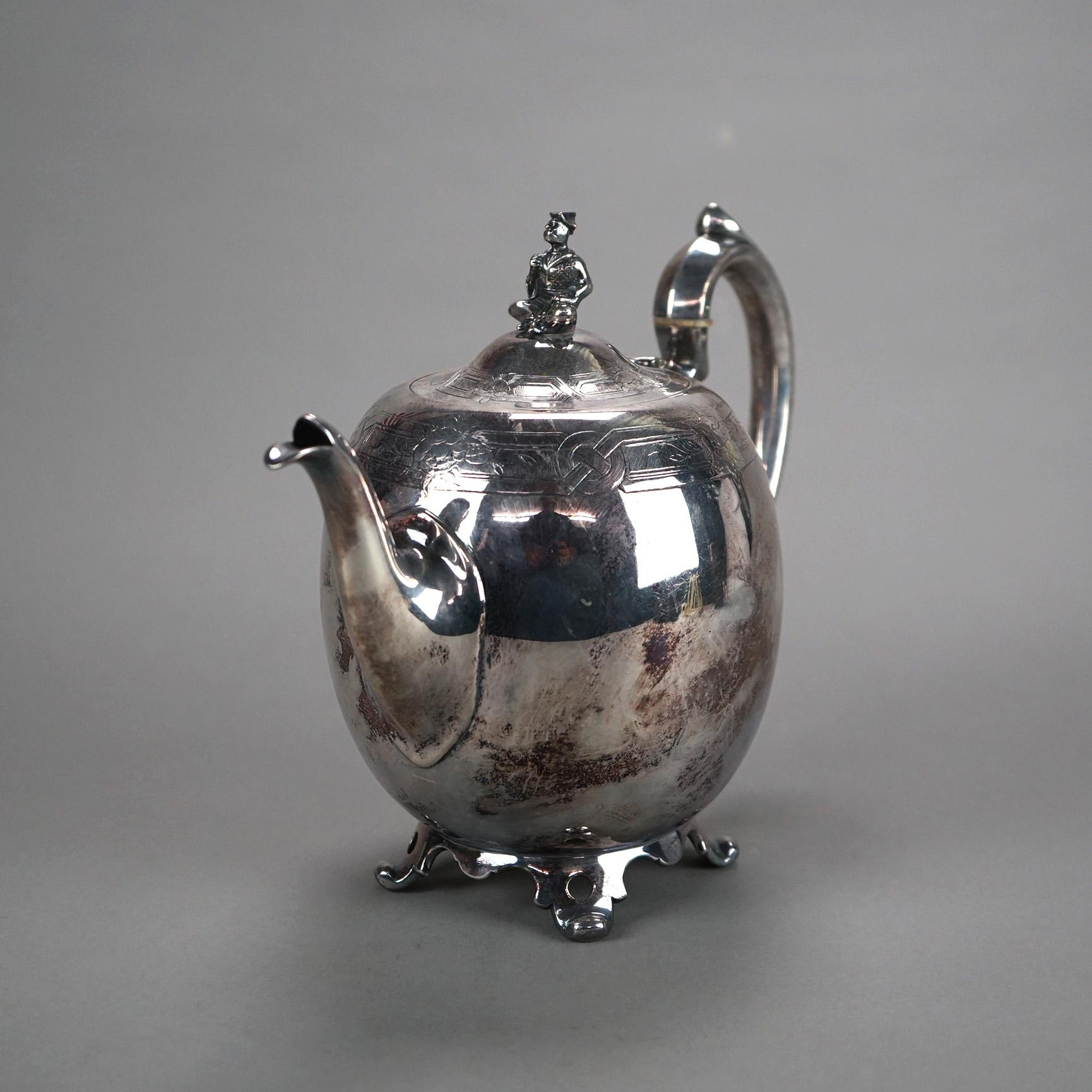 Antique Silver Plated Footed & Figural Teapot C1890 1