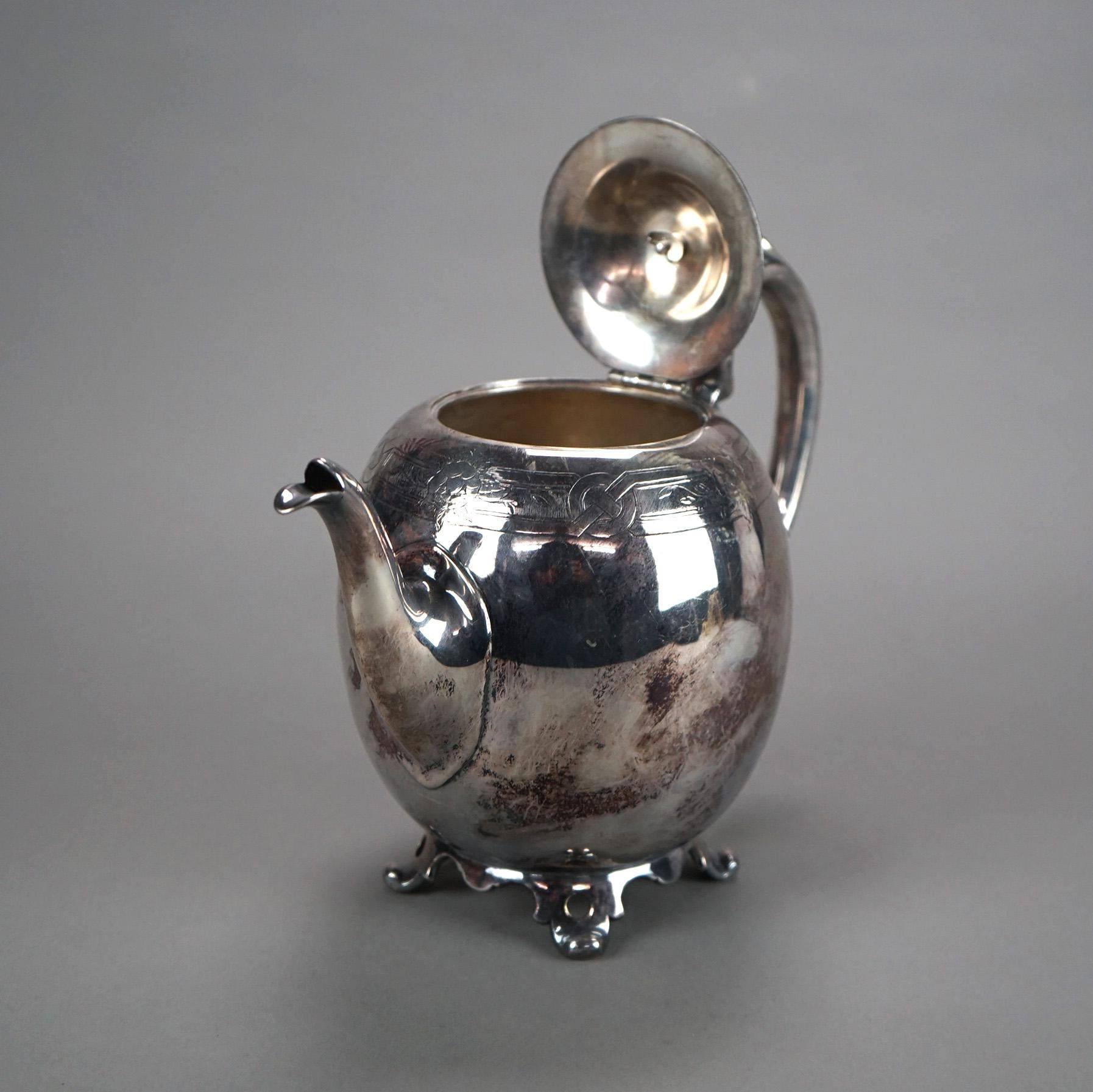 Antique Silver Plated Footed & Figural Teapot C1890 2