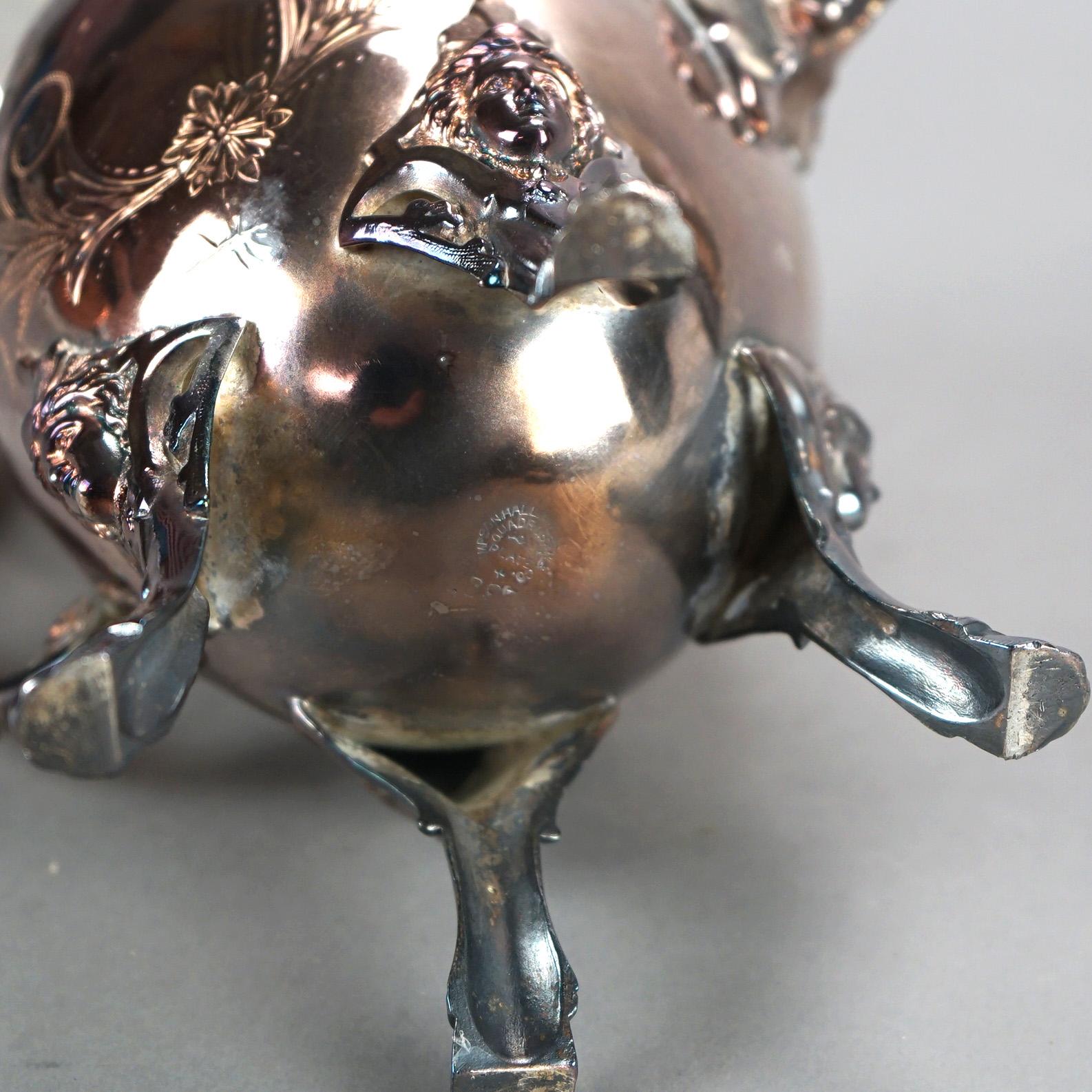 Antique Silver Plated Footed & Figural Teapot with Foliate Engraving C1890 4