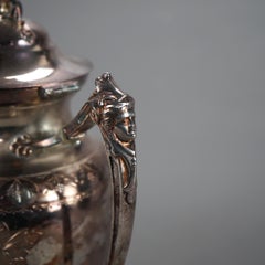 Antique Silver Plated Footed & Figural Teapot with Foliate Engraving C1890