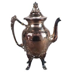 Antique Silver Plated Footed & Figural Teapot with Foliate Engraving C1890