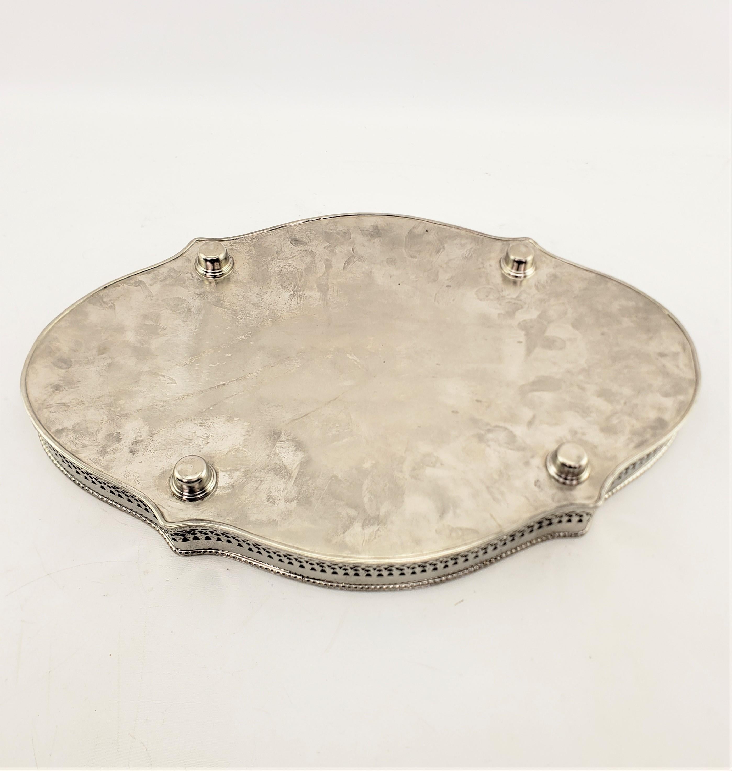 Antique Silver Plated Footed Gallery Serving Tray with Floral Engraving For Sale 6