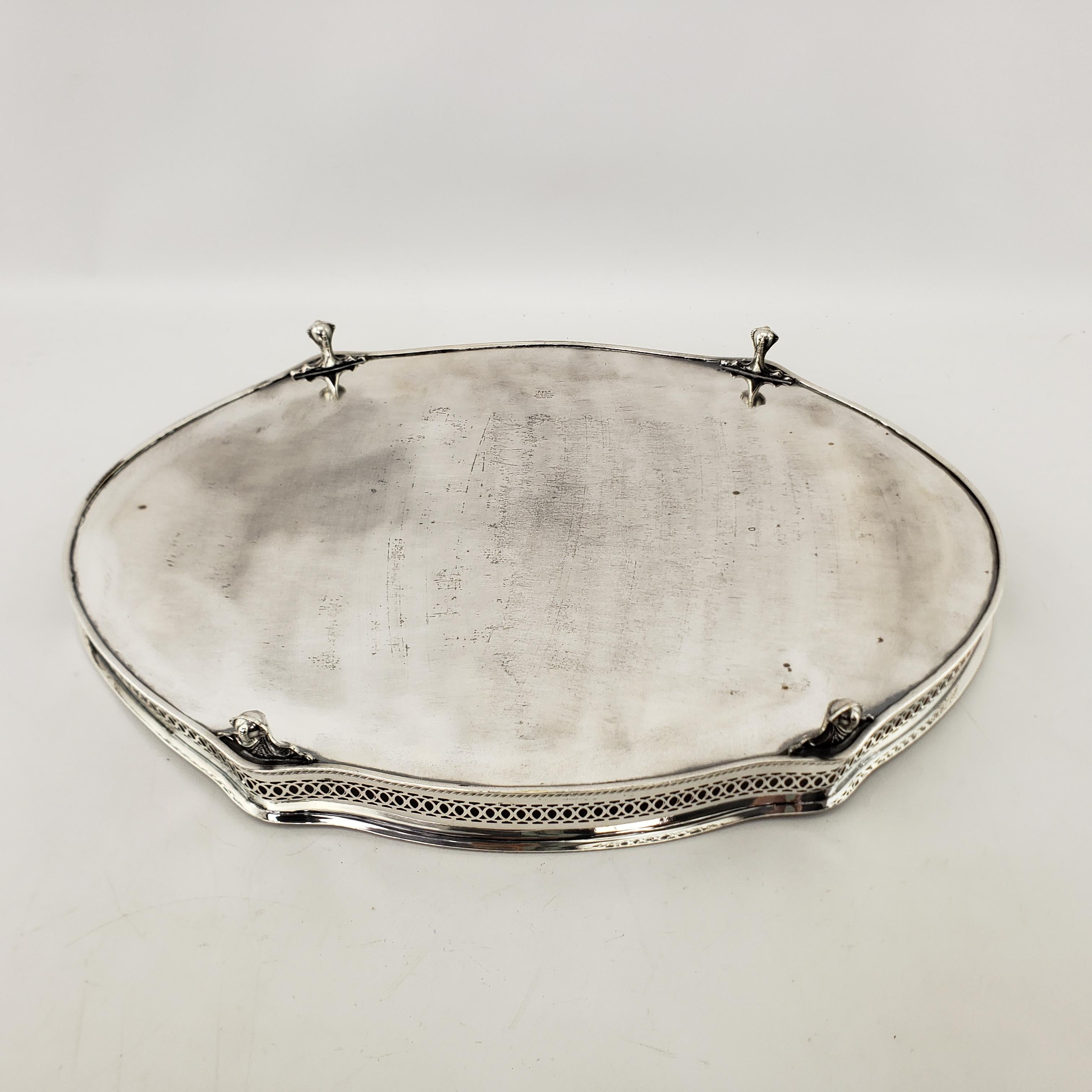 Antique Silver Plated Footed Gallery Serving Tray with Ornate Floral Engraving 3