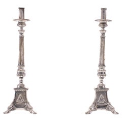 Antique Silver plated France church candle sticks  1850s
