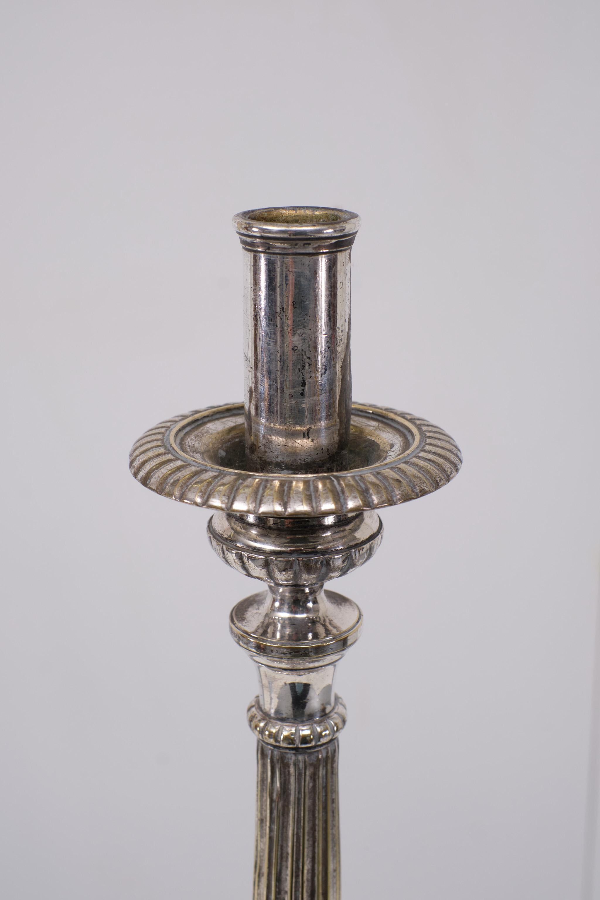 French Antique Silver plated France church candle sticks  1850s  For Sale