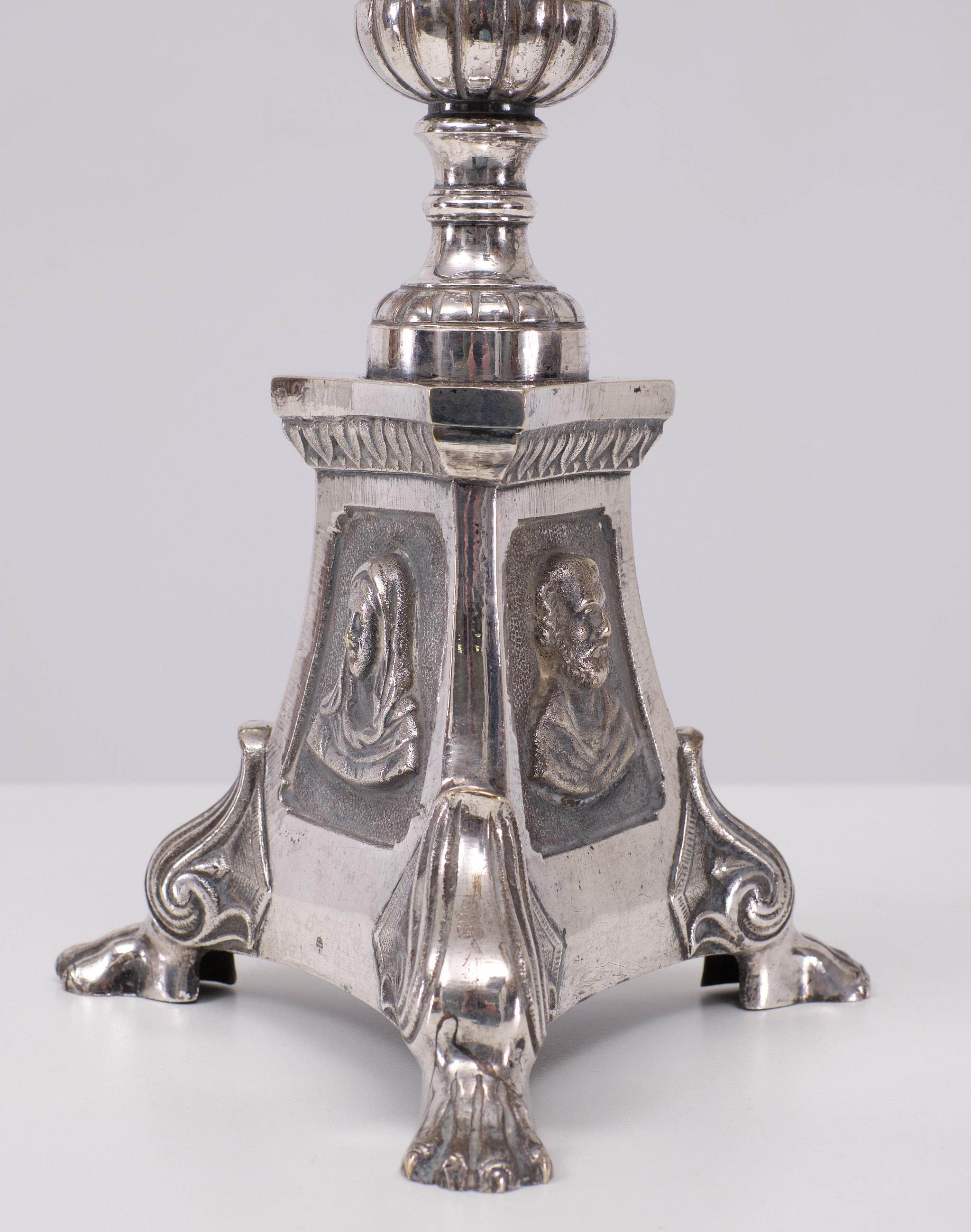 Mid-19th Century Antique Silver plated France church candle sticks  1850s  For Sale