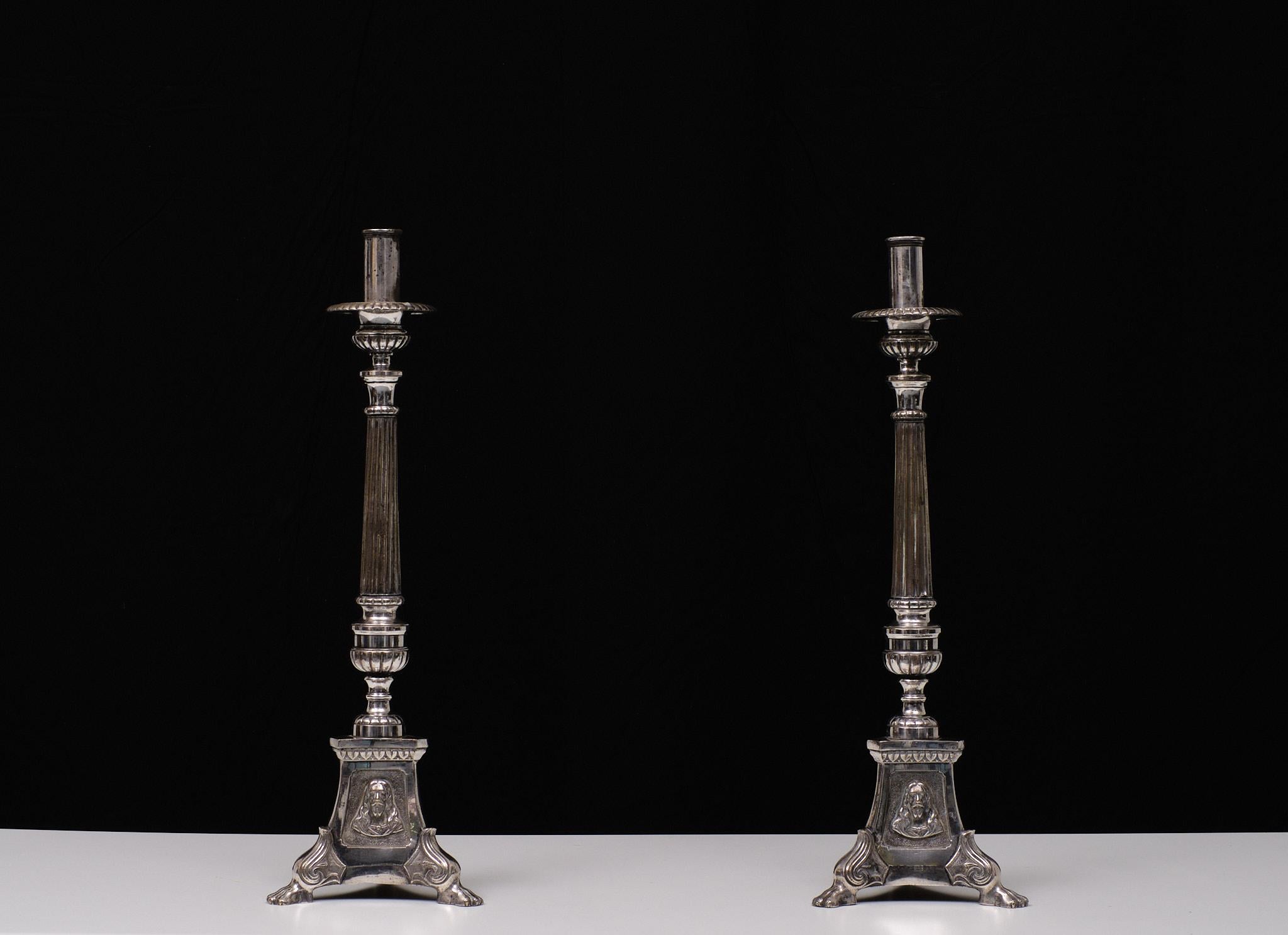 Silver Plate Antique Silver plated France church candle sticks  1850s  For Sale