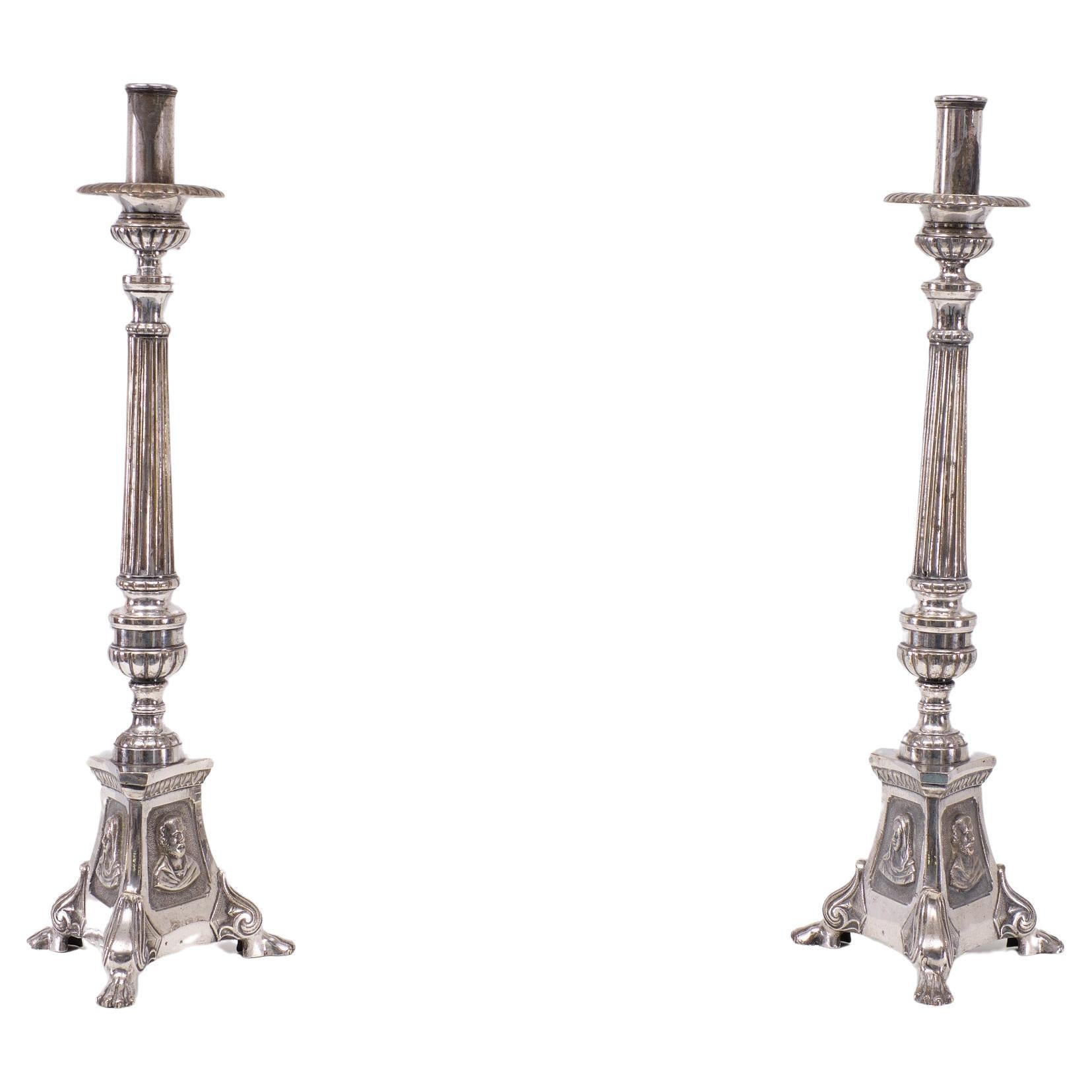 Antique Silver plated France church candle sticks  1850s  For Sale