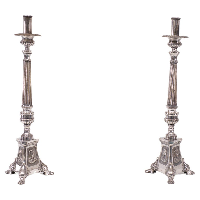 Antique Silver plated France church candle sticks 1850s For Sale at 1stDibs
