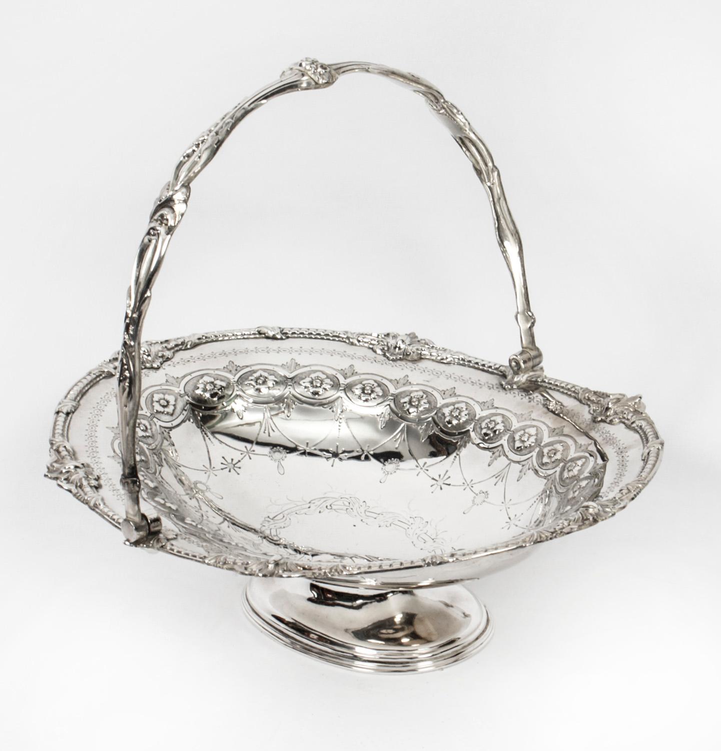 Antique Silver Plated Fruit Basket by Henry Atkins & Co 19th C 3