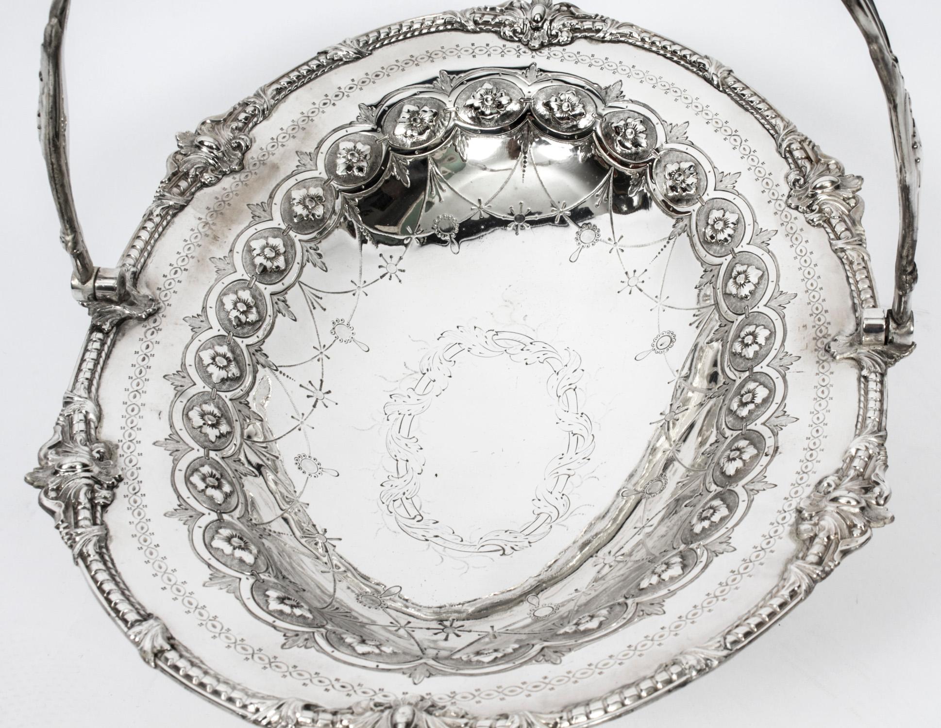 English Antique Silver Plated Fruit Basket by Henry Atkins & Co 19th C