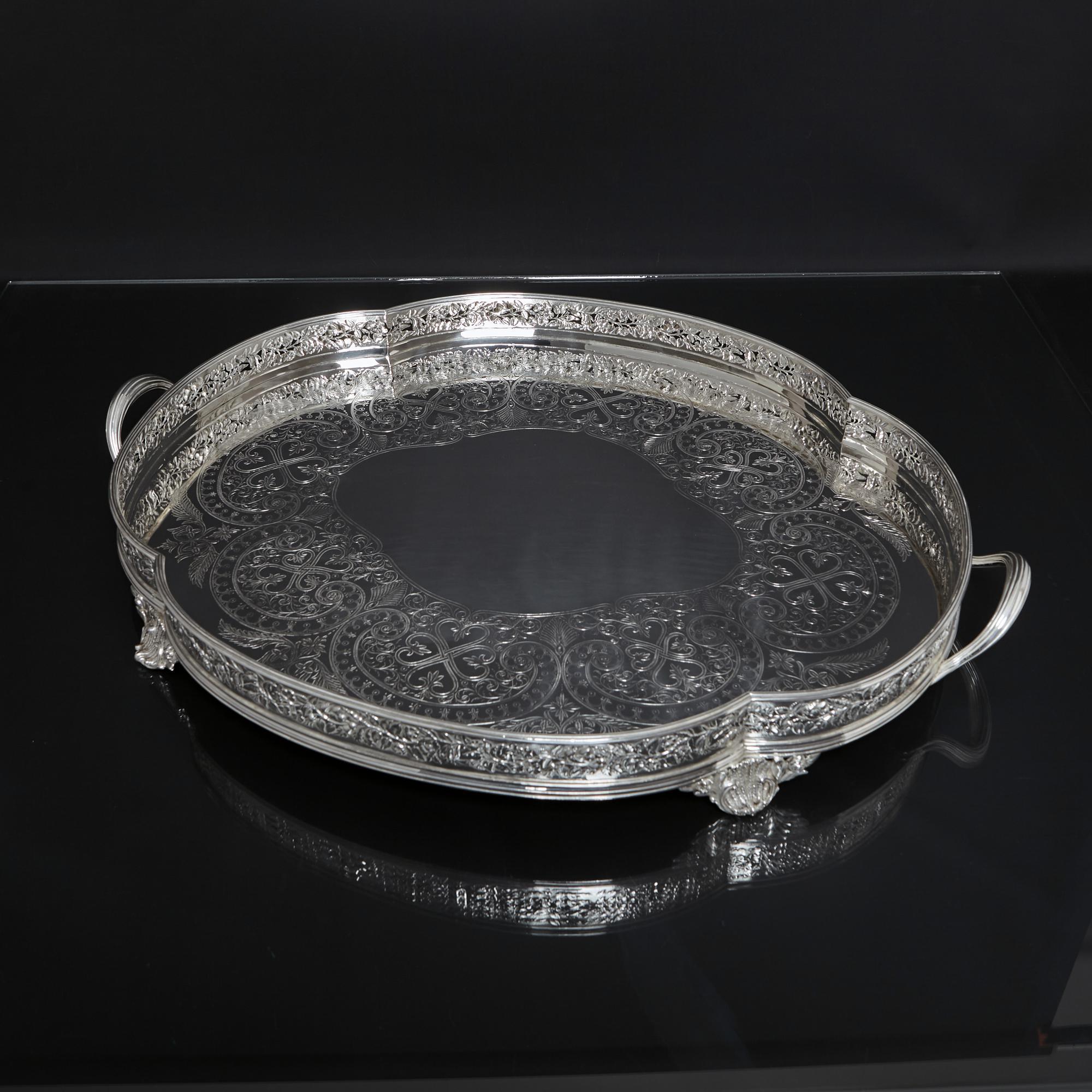 Victorian Antique silver-plated gallery tray For Sale