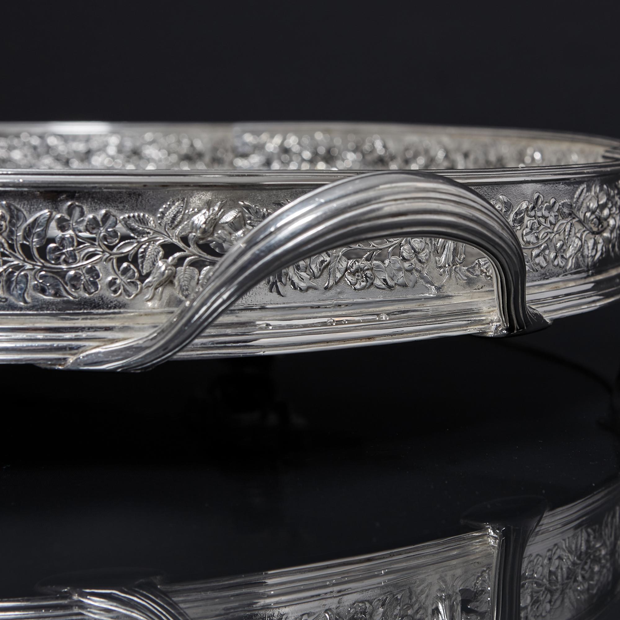 19th Century Antique silver-plated gallery tray For Sale