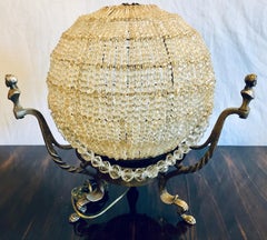 Antique Silver Plated Glass Beaded Dome Table Lamp on Tripod Figural Base