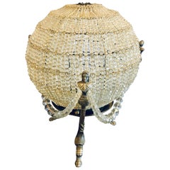 Antique Silver Plated Glass Beaded Dome Table Lamp on Tripod Figural Base