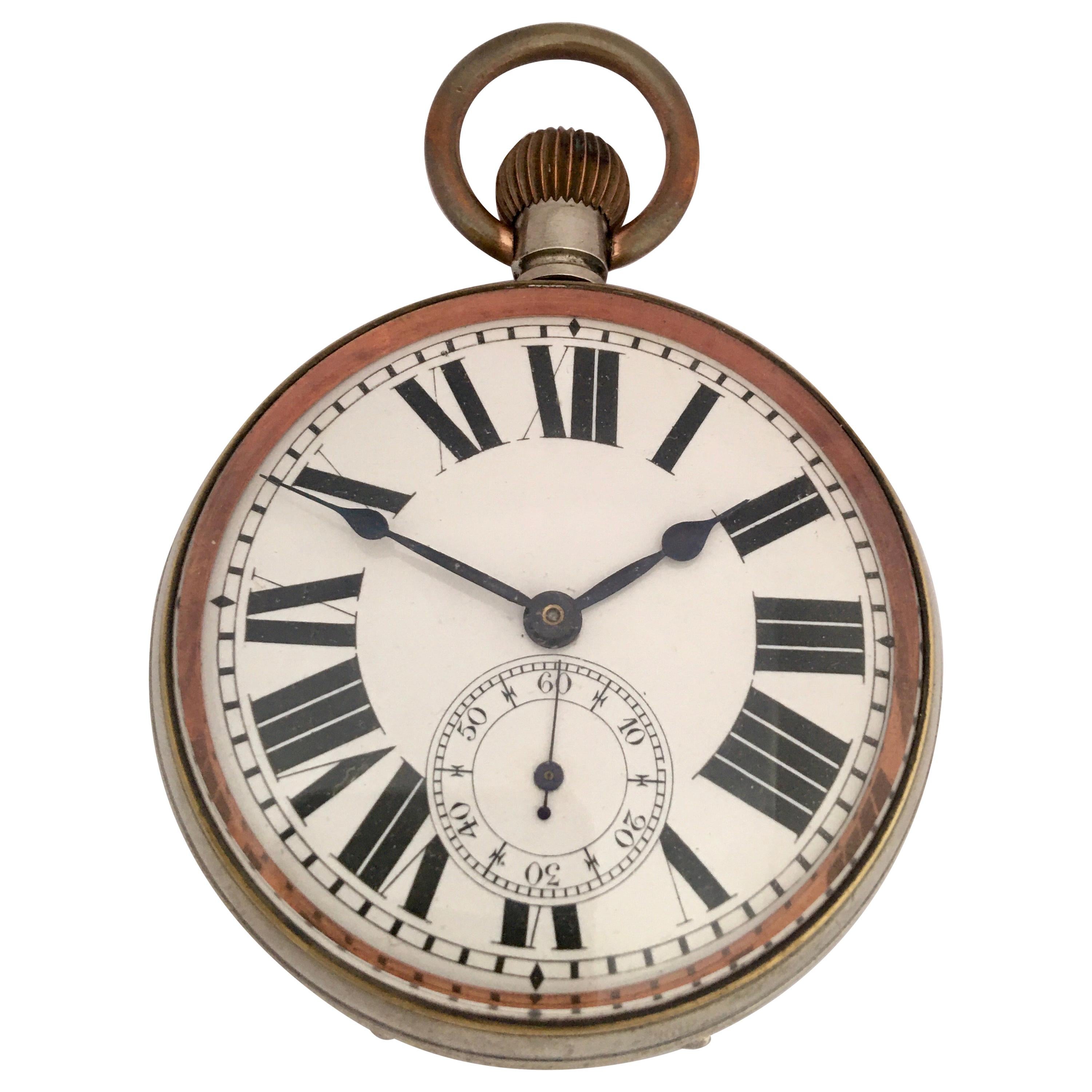 Antique Silver Plated Goliath Pocket Watch For Sale
