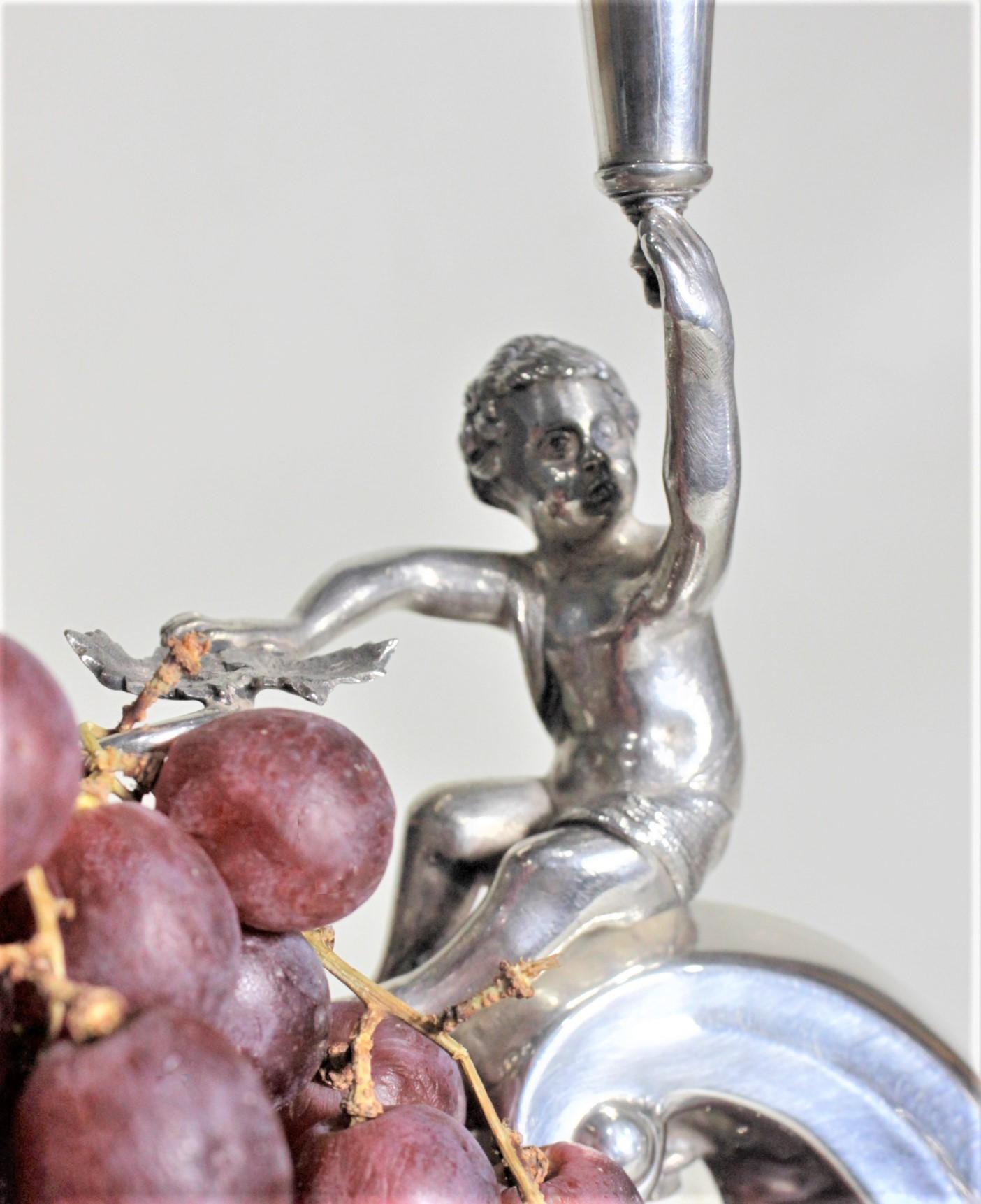 Antique Silver Plated Grape Stand Centerpiece with Child and Etched Glass Eperne For Sale 2