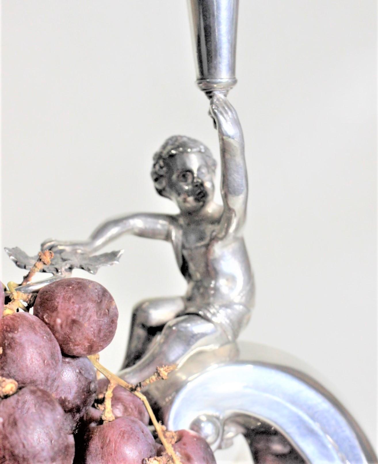 Antique Silver Plated Grape Stand Centerpiece with Child and Etched Glass Eperne For Sale 3