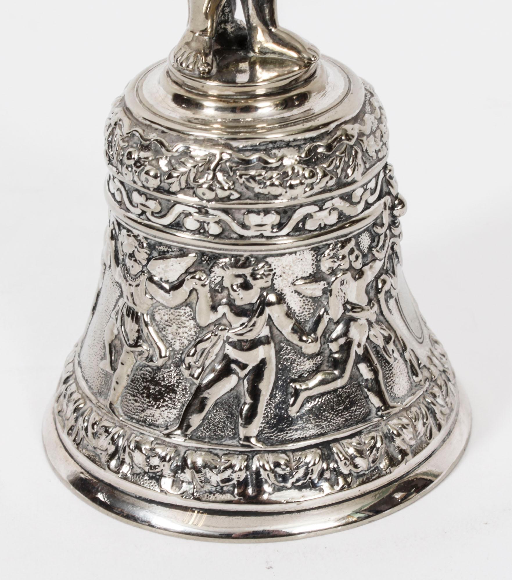 Antique Silver Plated Hand Bell Renaissance Revival 19th Century For Sale 8