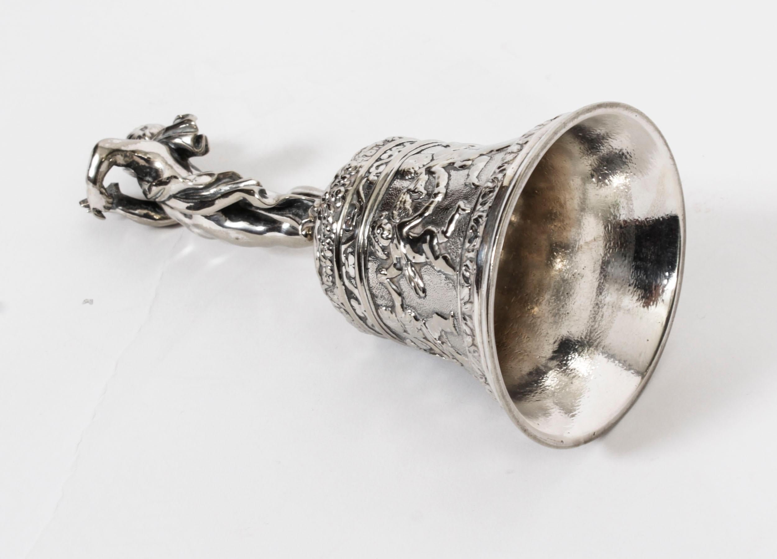 Antique Silver Plated Hand Bell Renaissance Revival 19th Century For Sale 10