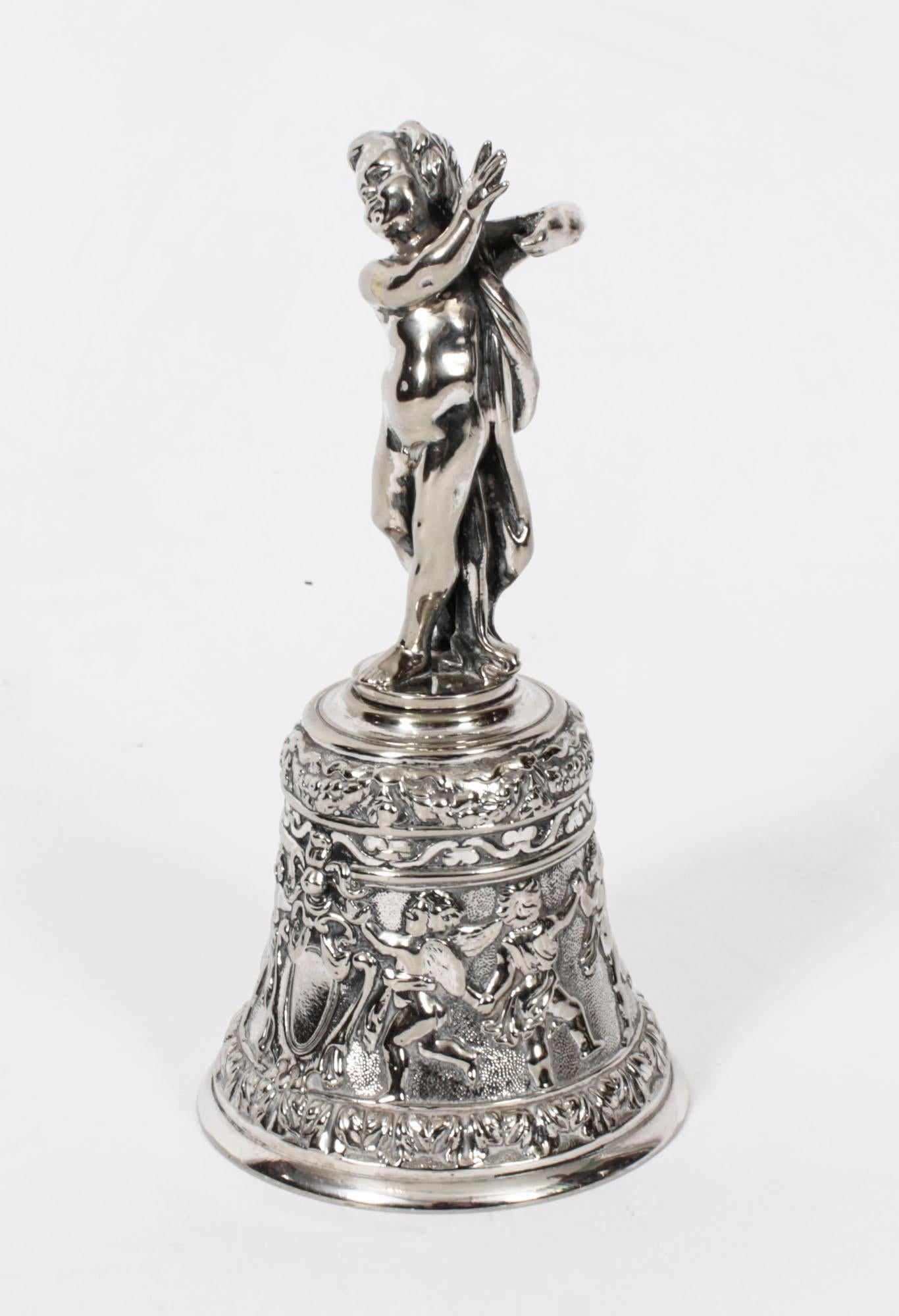 Antique Silver Plated Hand Bell Renaissance Revival 19th Century For Sale 12