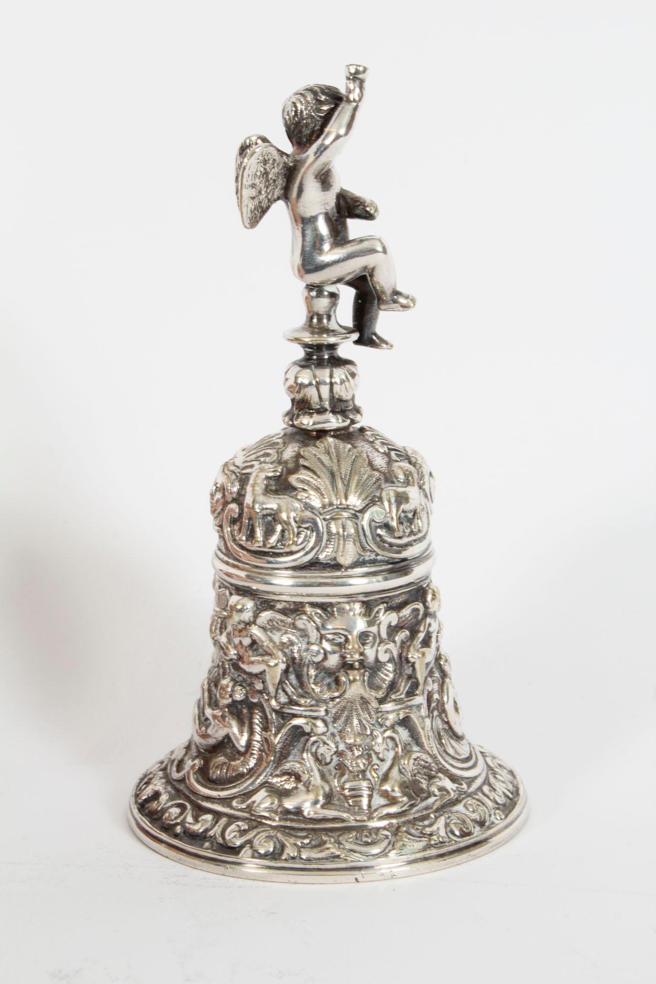 English Antique Silver Plated Hand Bell Renaissance Revival 19th Century