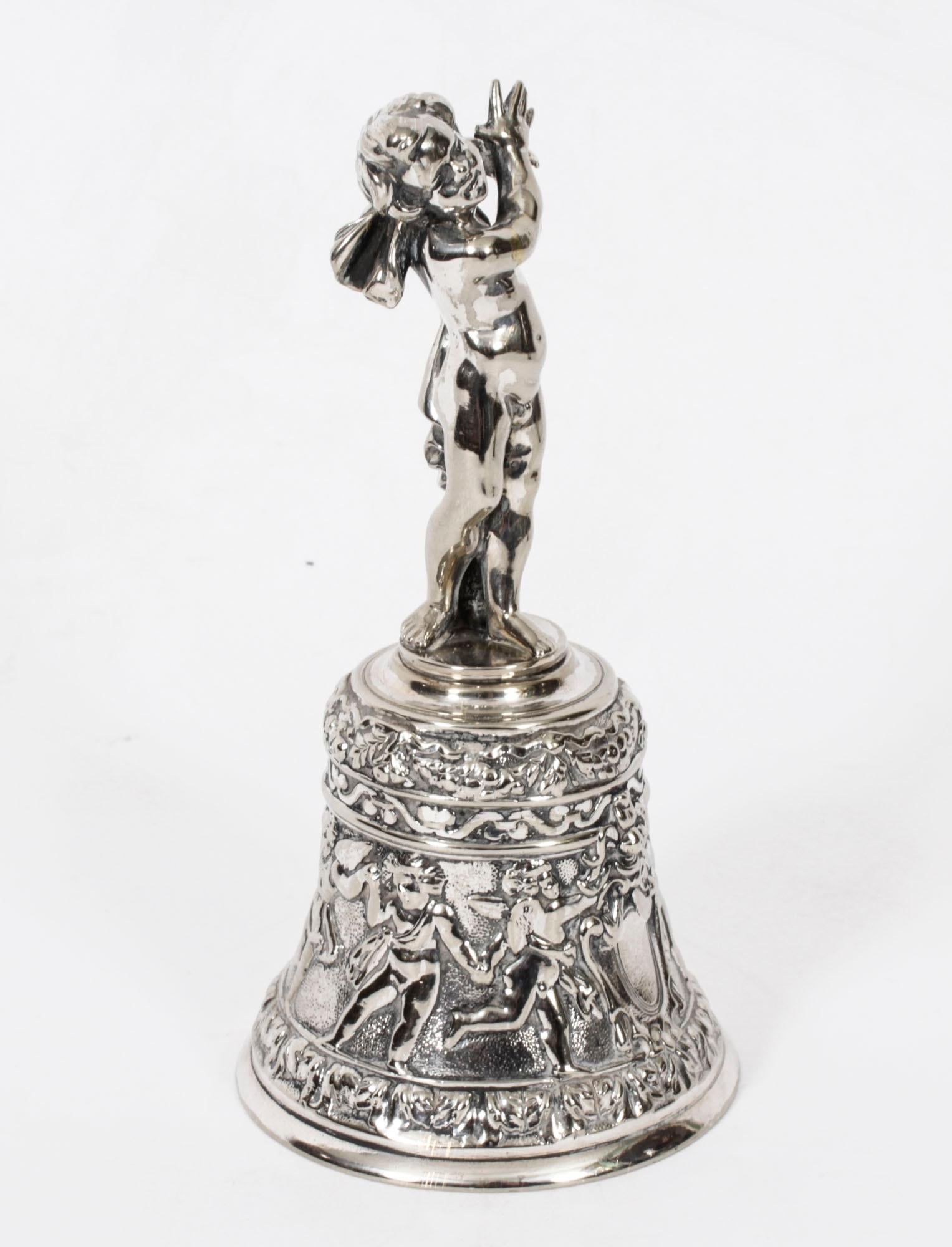 Antique Silver Plated Hand Bell Renaissance Revival 19th Century In Good Condition For Sale In London, GB