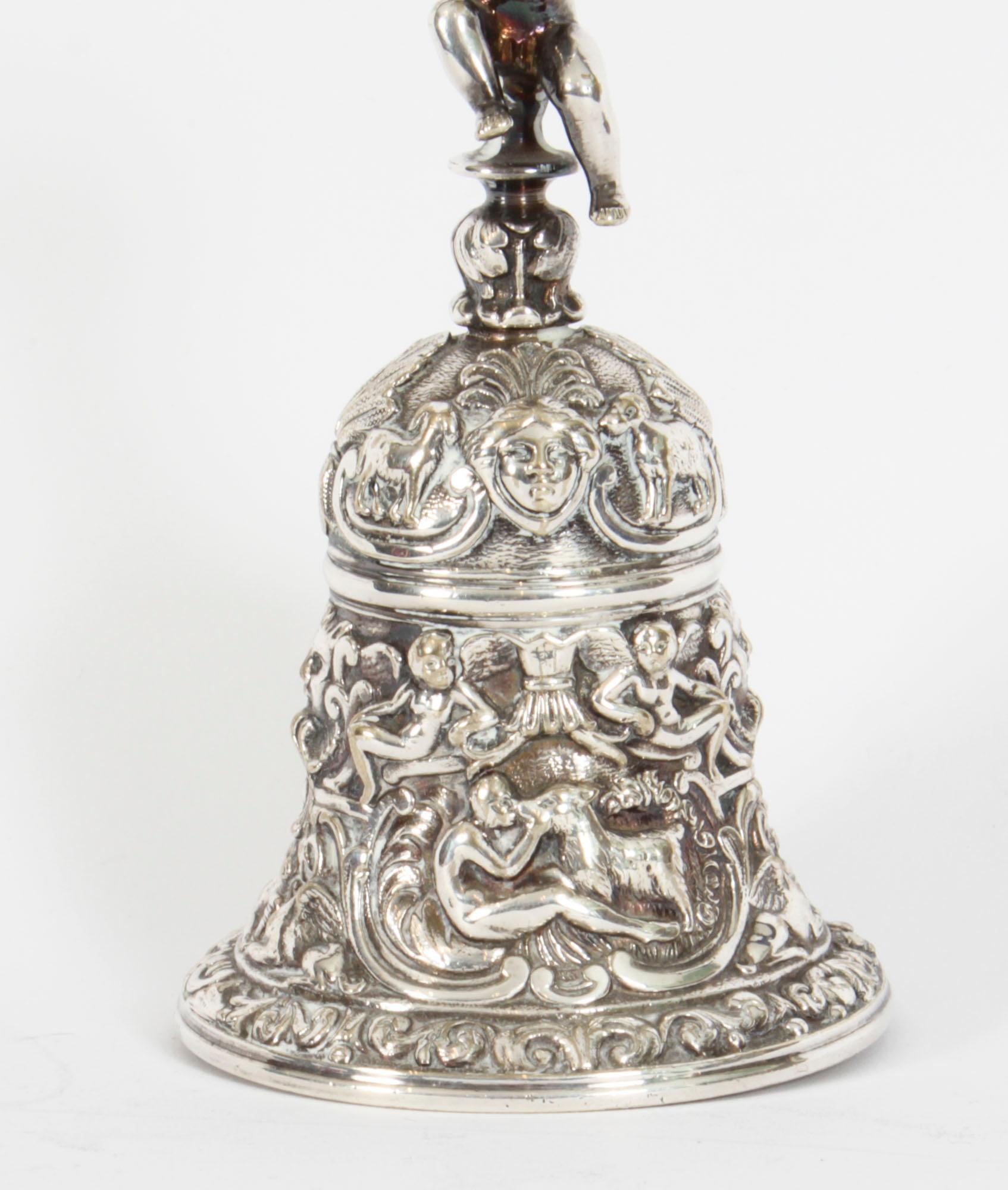 Late 19th Century Antique Silver Plated Hand Bell Renaissance Revival 19th Century