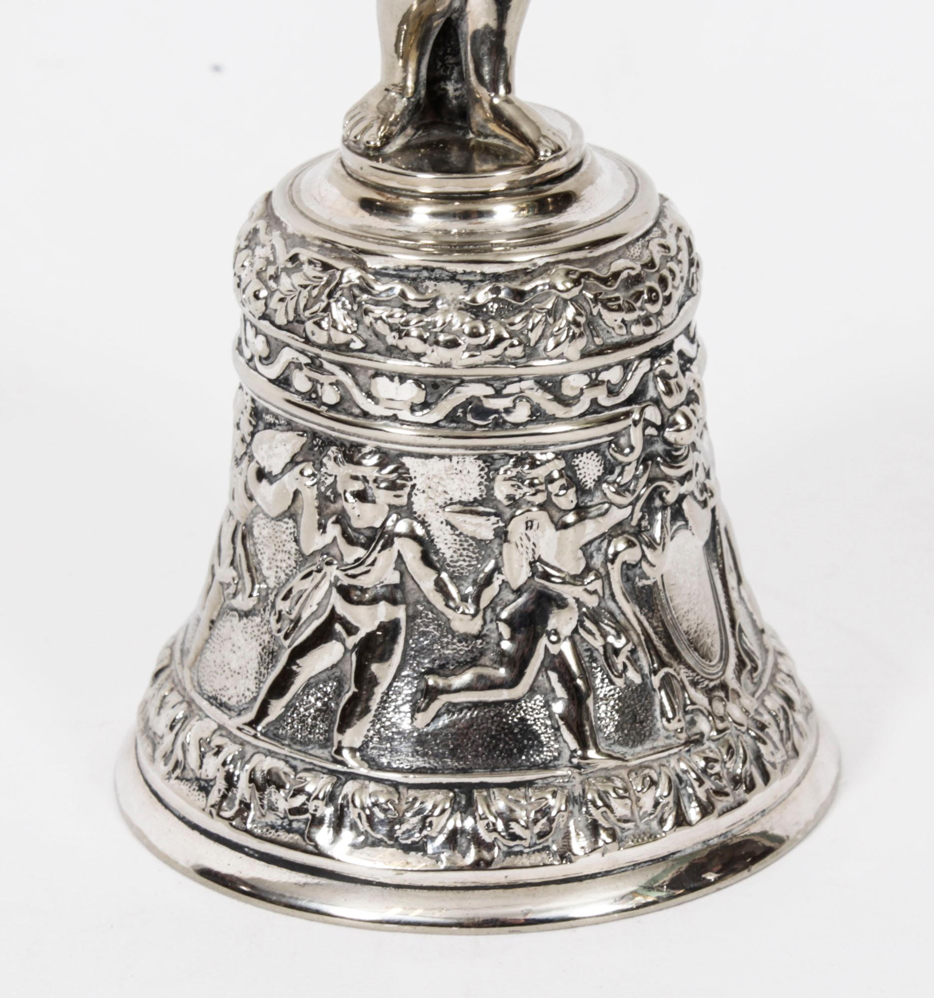 Antique Silver Plated Hand Bell Renaissance Revival 19th Century For Sale 1