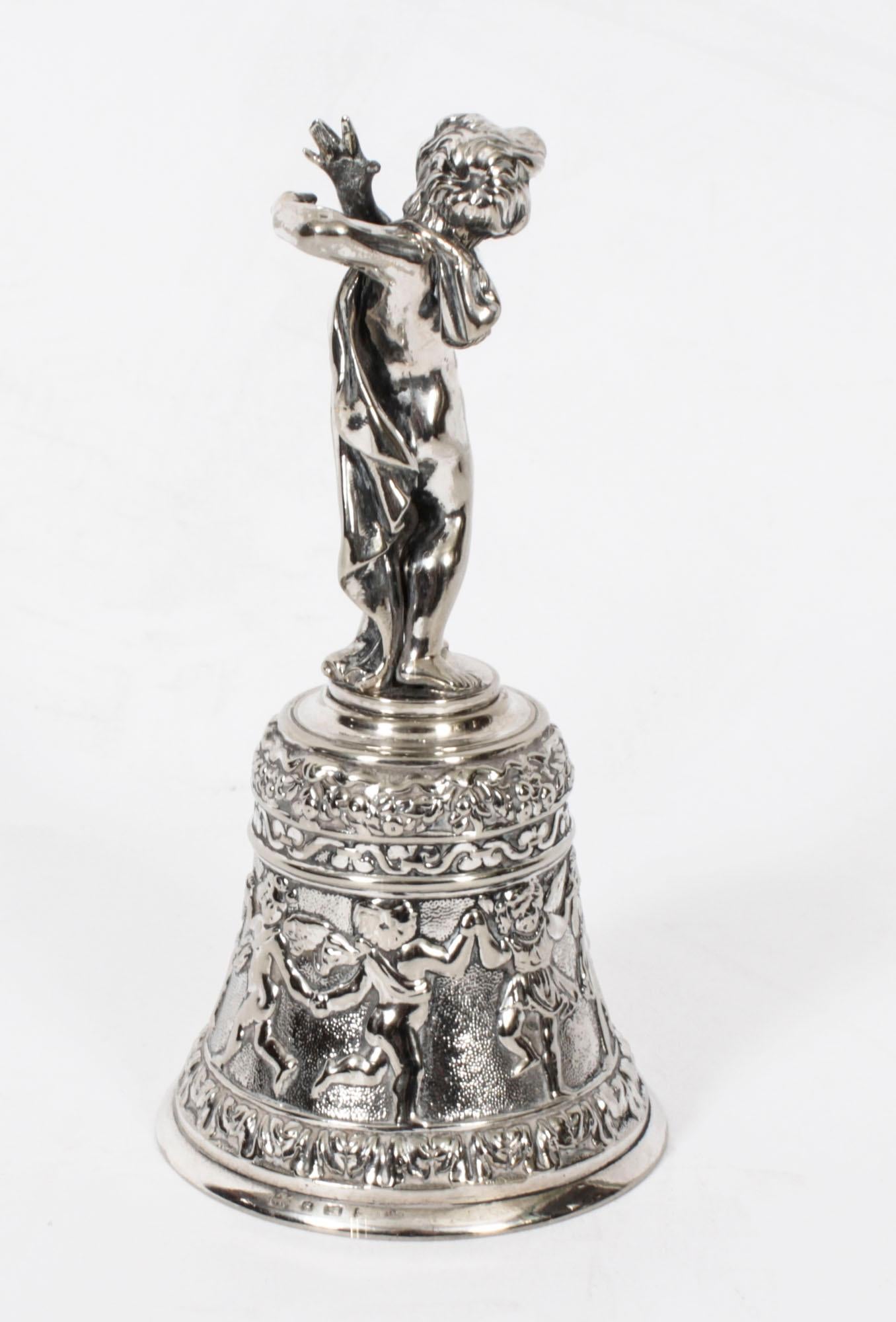 Antique Silver Plated Hand Bell Renaissance Revival 19th Century For Sale 5