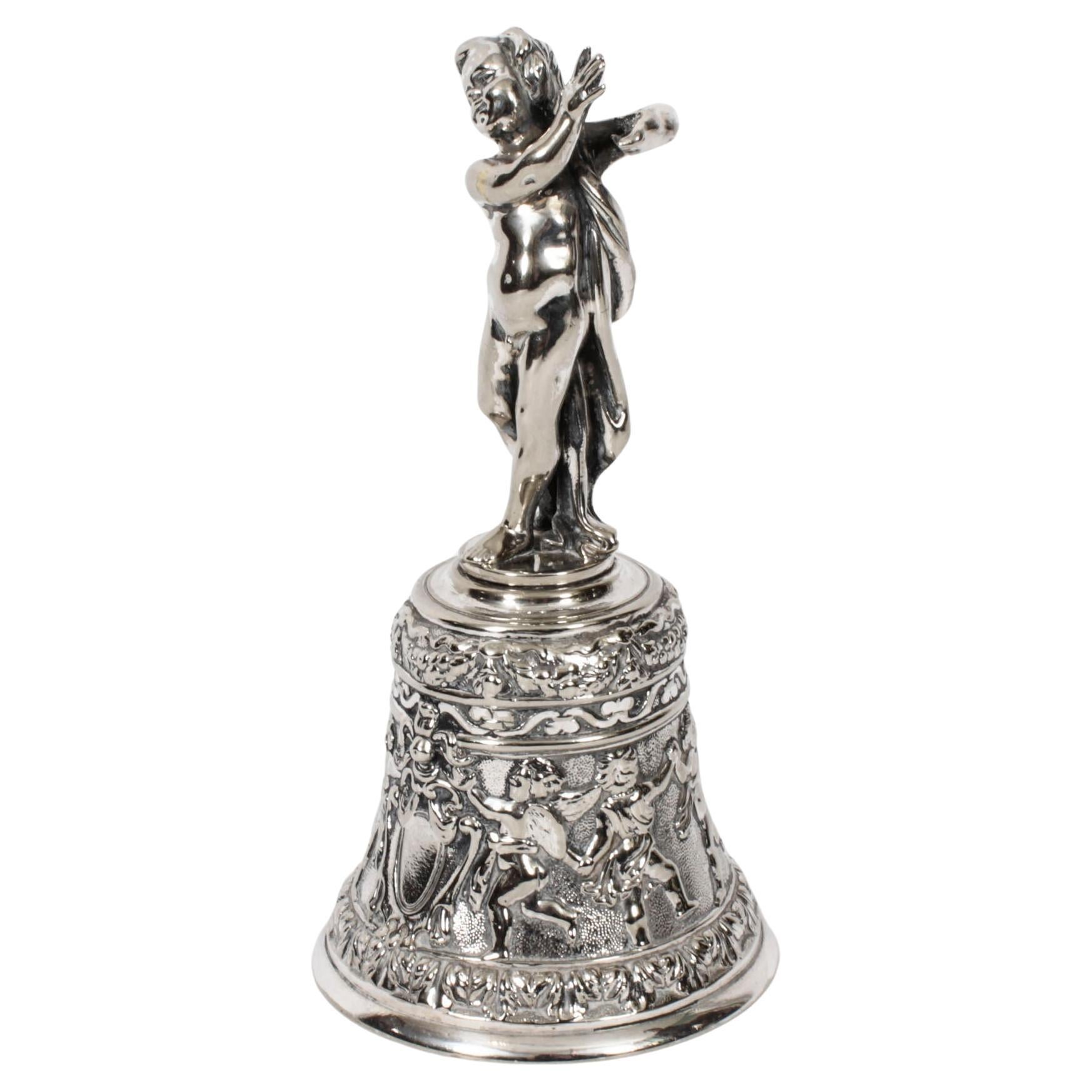 Antique Silver Plated Hand Bell Renaissance Revival 19th Century For Sale