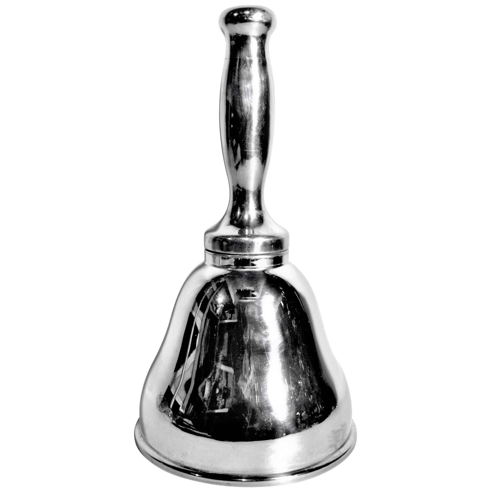 Antique Silver Plated Hand Held School Bell Shaped Cocktail or Bar Shaker For Sale