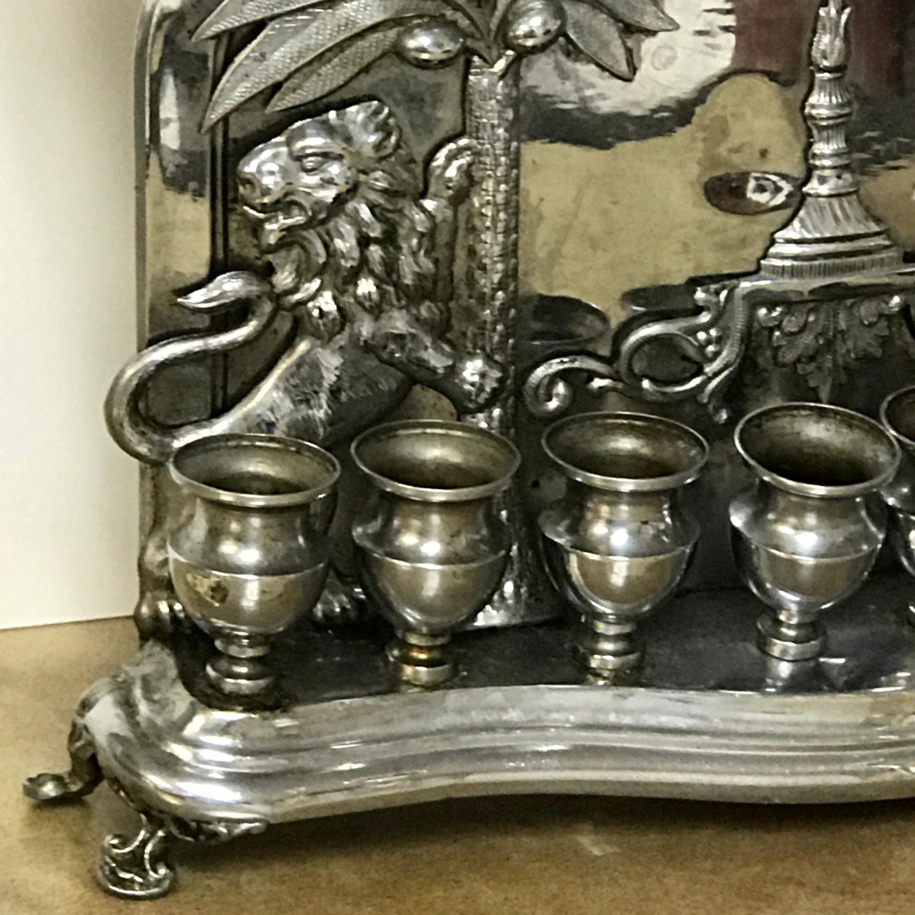 Antique Silver Plated Hannukah Lamp, Complete In Good Condition In West Palm Beach, FL